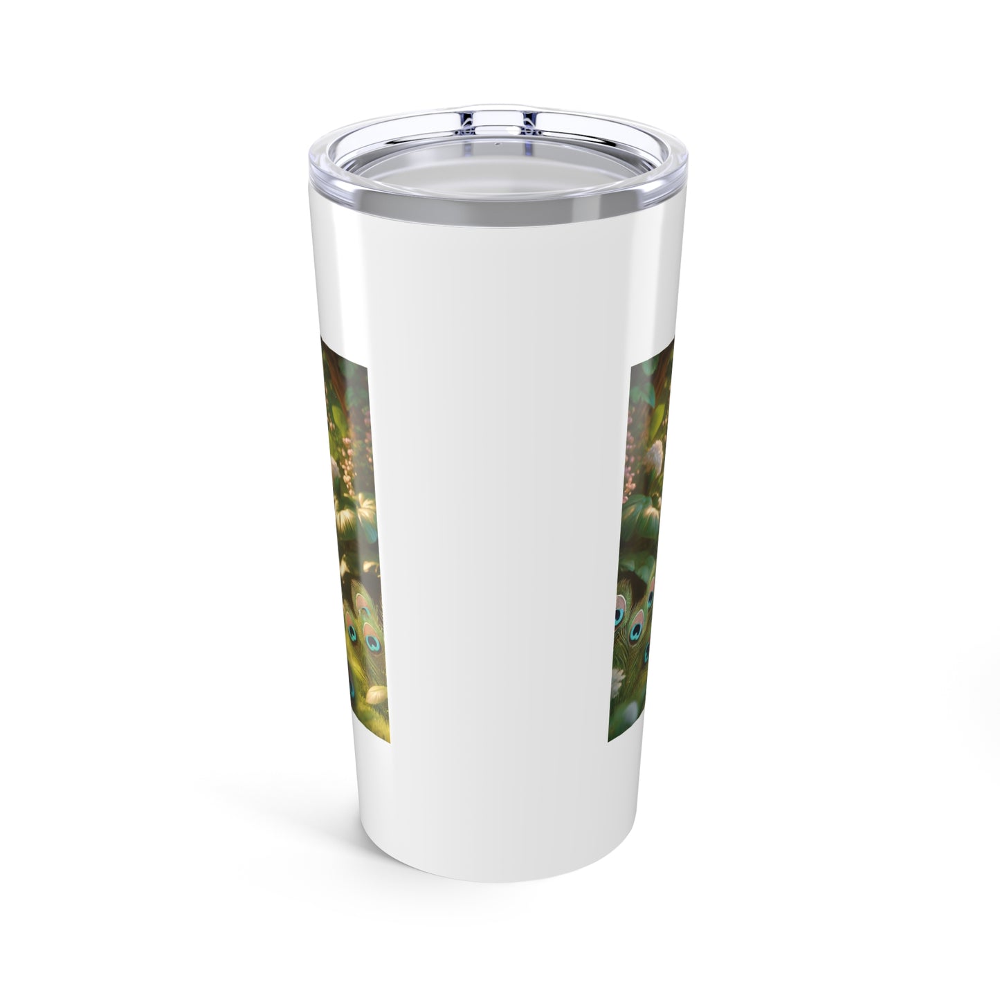 20oz Tropical Glossy Tumbler, Stainless Steel / Baby White Peacock, White