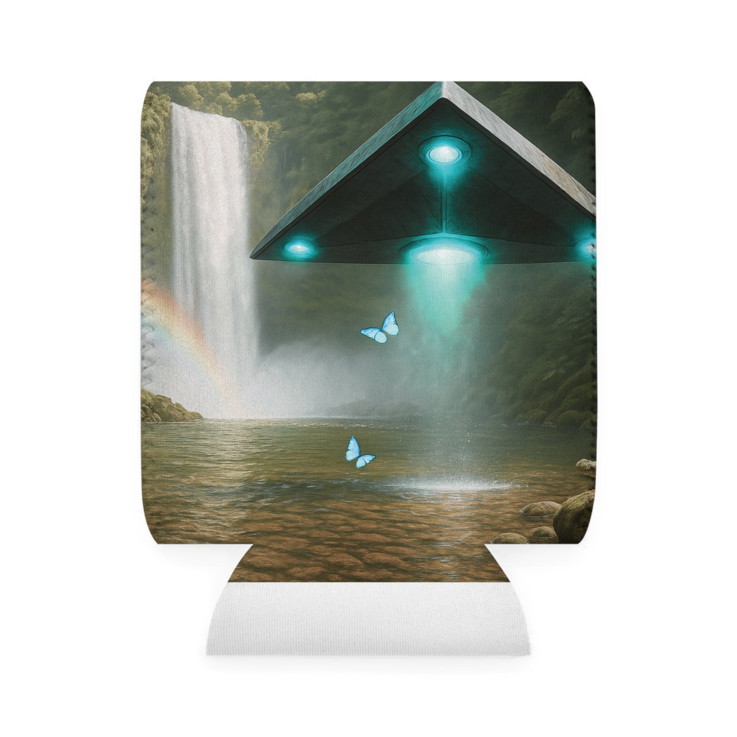 Rainforest UFO and Waterfal Can Cooler Sleeve - Perfect for Outdoor Picnics