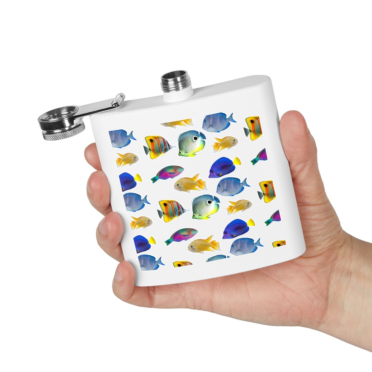 Tropical Stainless Steel 6 oz. Flask, Many Colors – School of Fish