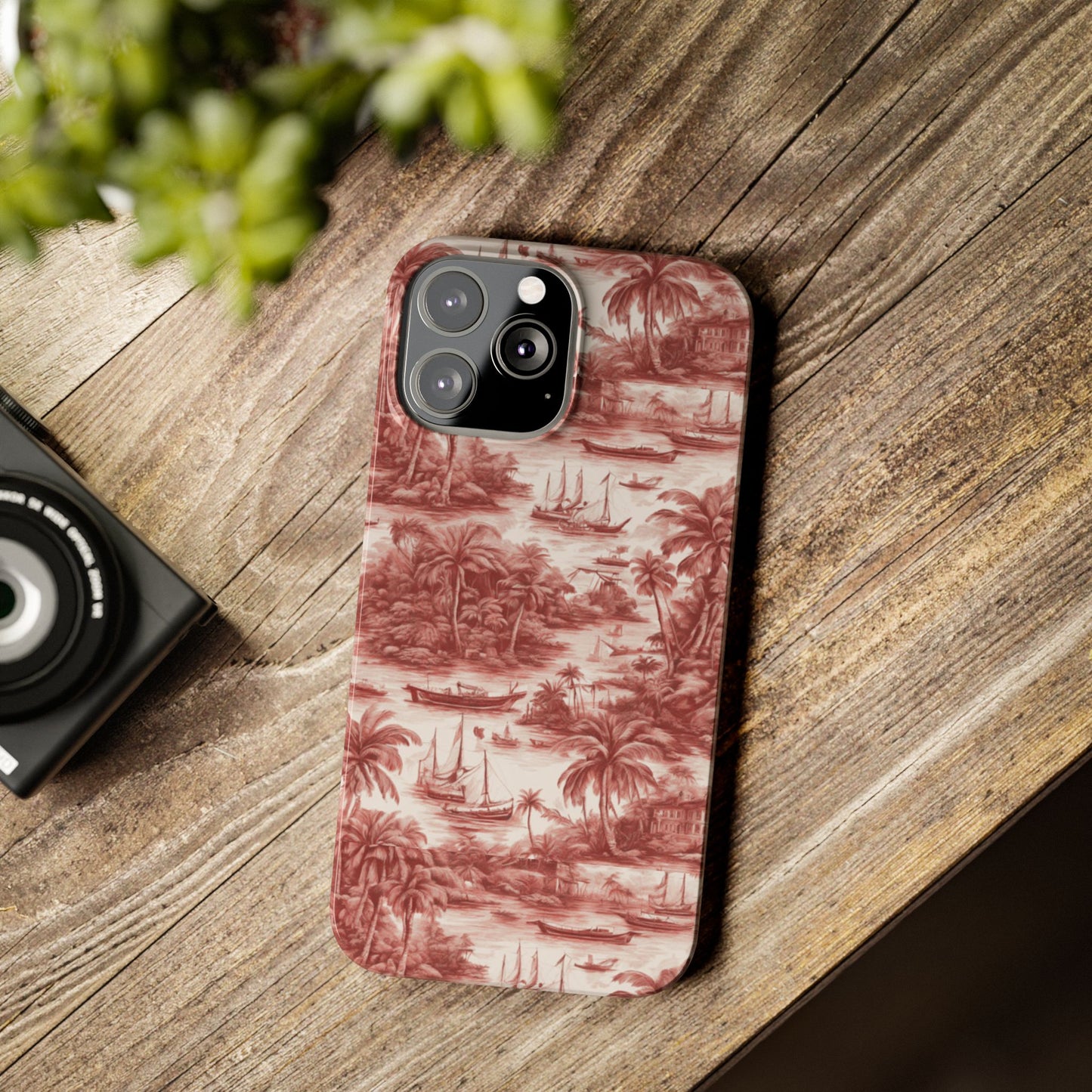 Slim Phone Cases - Tropical Toile #1, russet