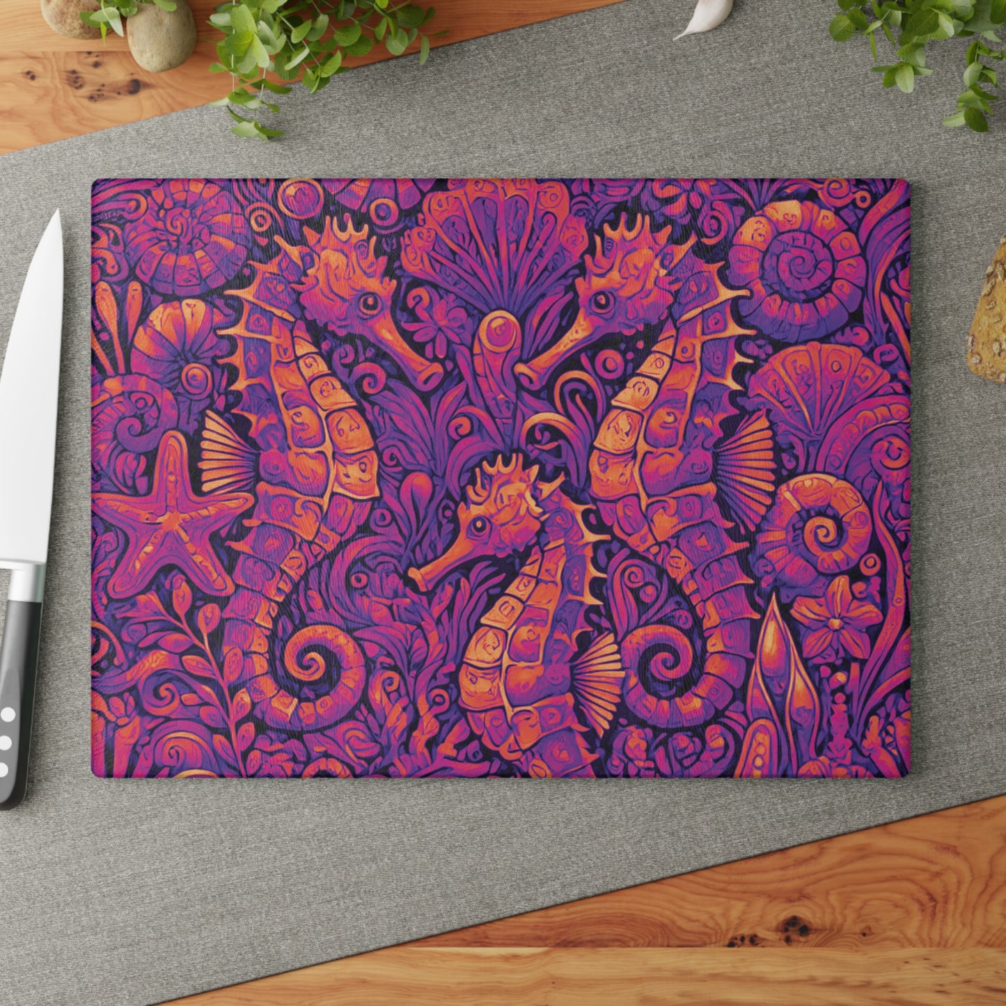 Glass Cutting Board, 2 sizes - Seahorses Heatwave