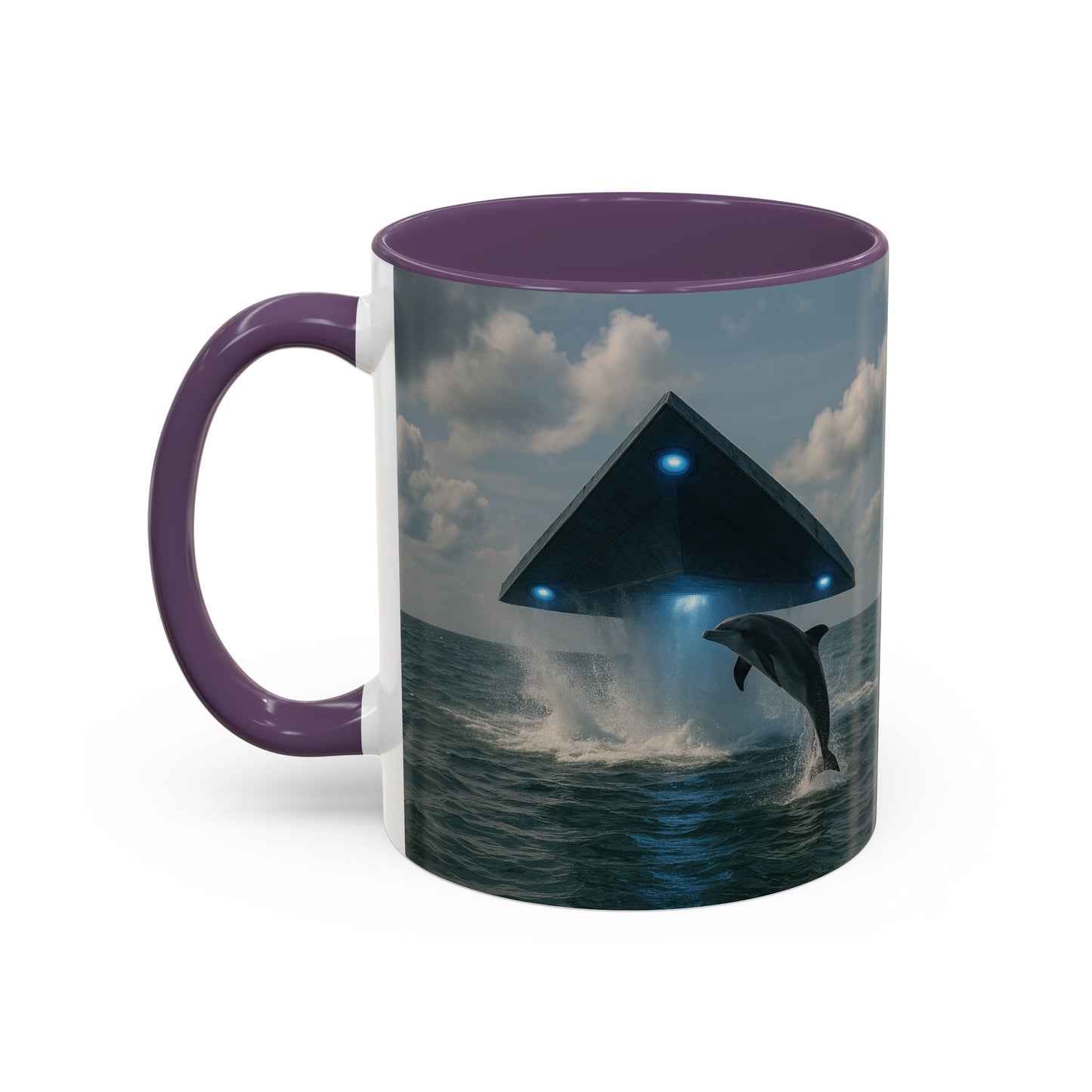 Accent Coffee Mug (11, 15oz), 8 Colors - UFO and Dolphin