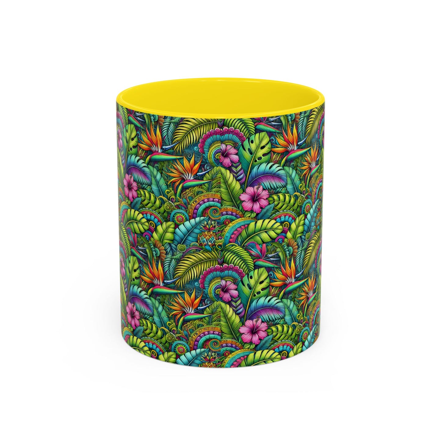 Accent Color Coffee Mug (11, 15oz), Rainforest Blooms, Various Colors