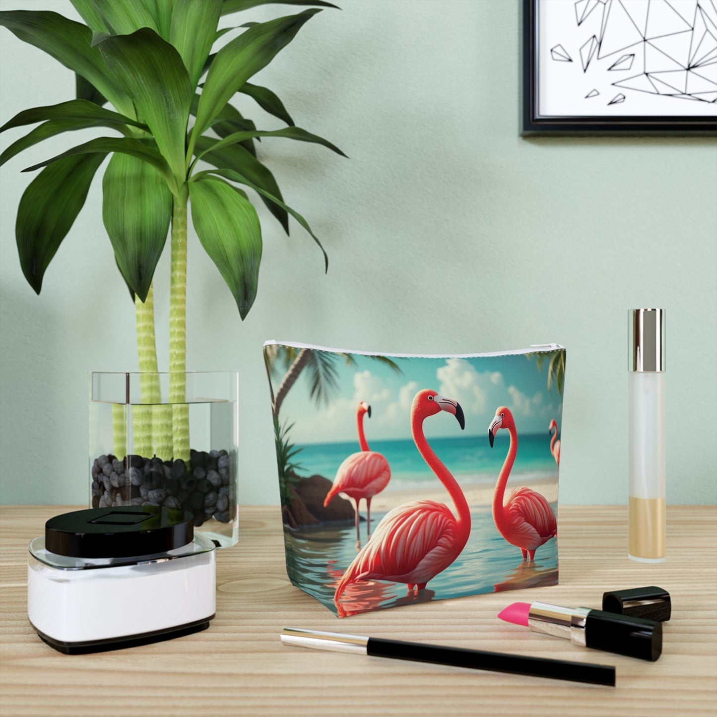 Tropical Cotton Cosmetic Bag, Makeup Pouch, 5 Sizes / Flamingo Morning Dip