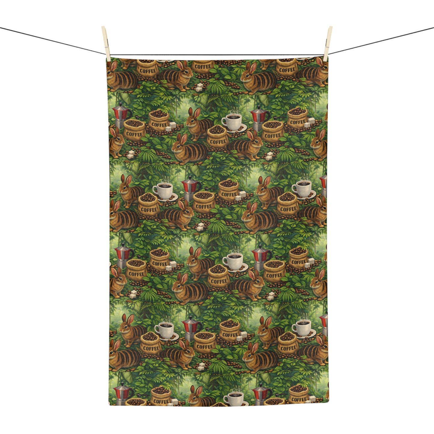 Tropical Microfiber Coffee/Tea Towel – Sumatran Rainforest Rabbits & Coffee