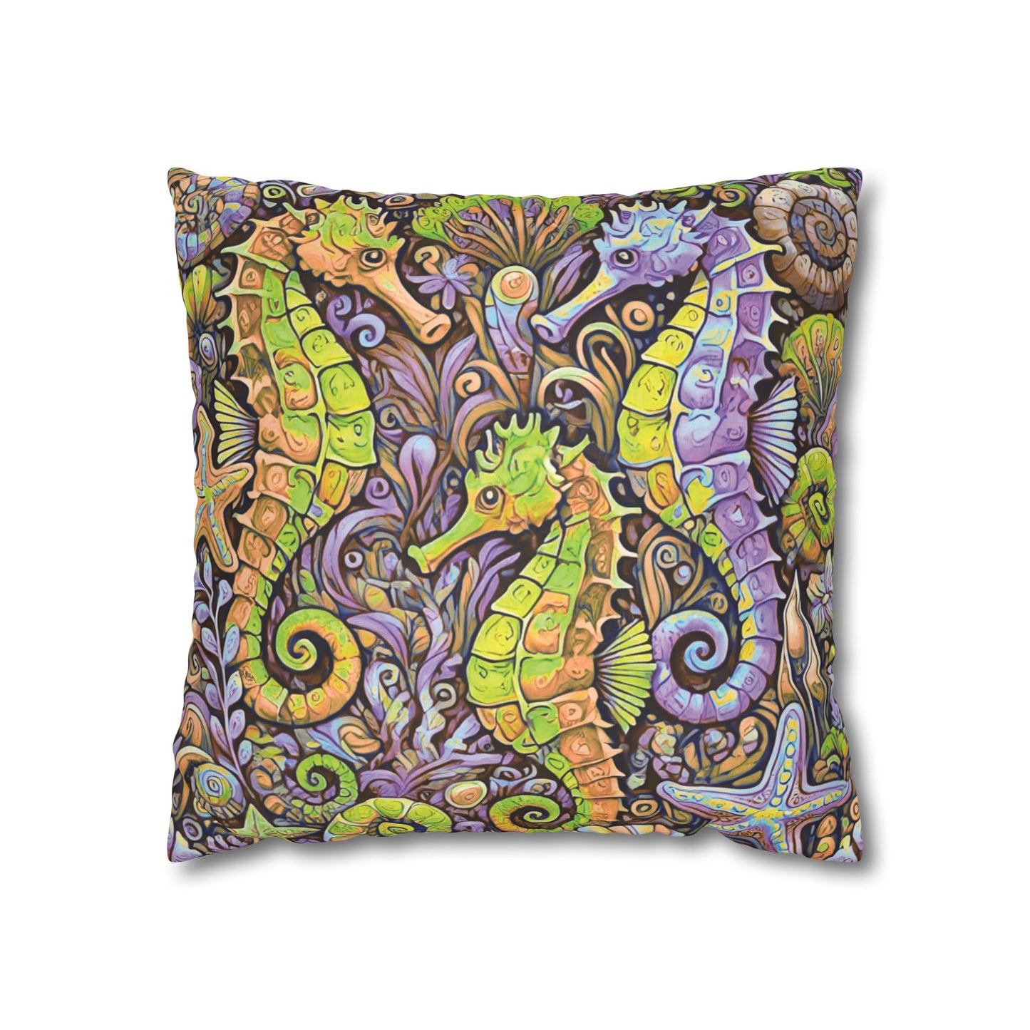 Faux Suede Square Pillowcase - Seahorse Trio, Purple
