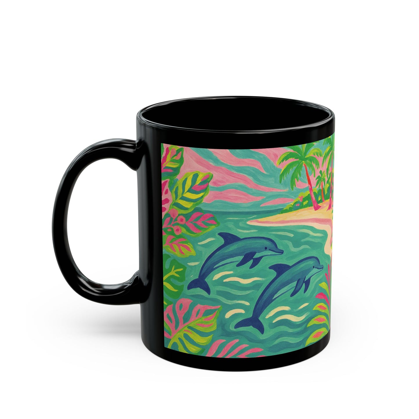 Black Coffee Mug - Dancing Dolphins