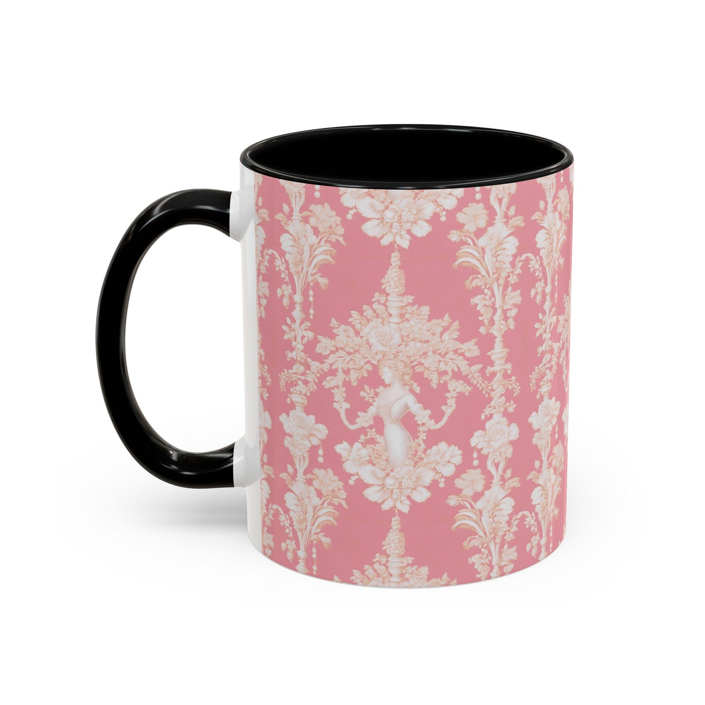 Accent Coffee Mug (11, 15oz), Pearl Lady Toile/Hibiscus Pink Repeat, Various Colors