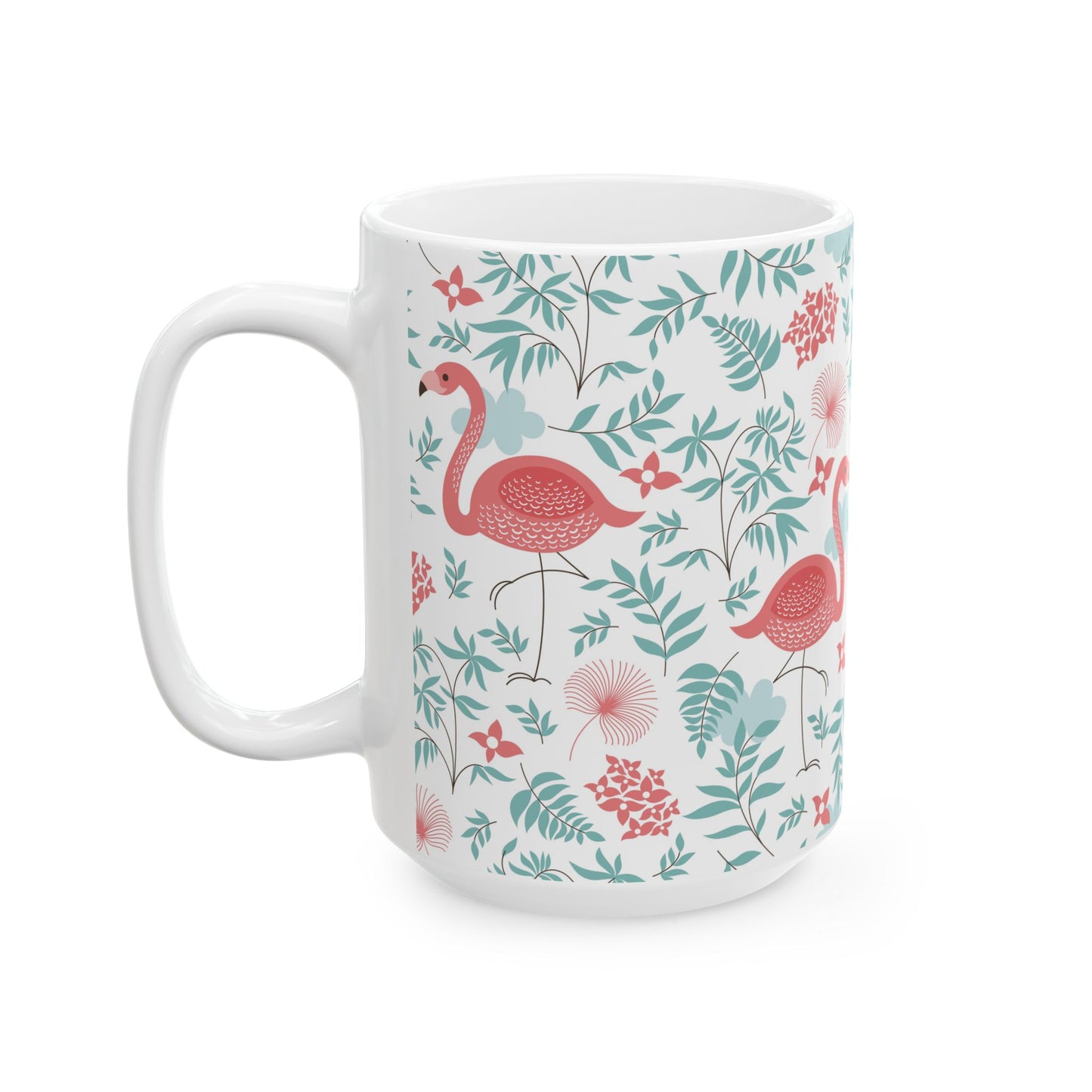 Ceramic White Mug - Happy Flamingos