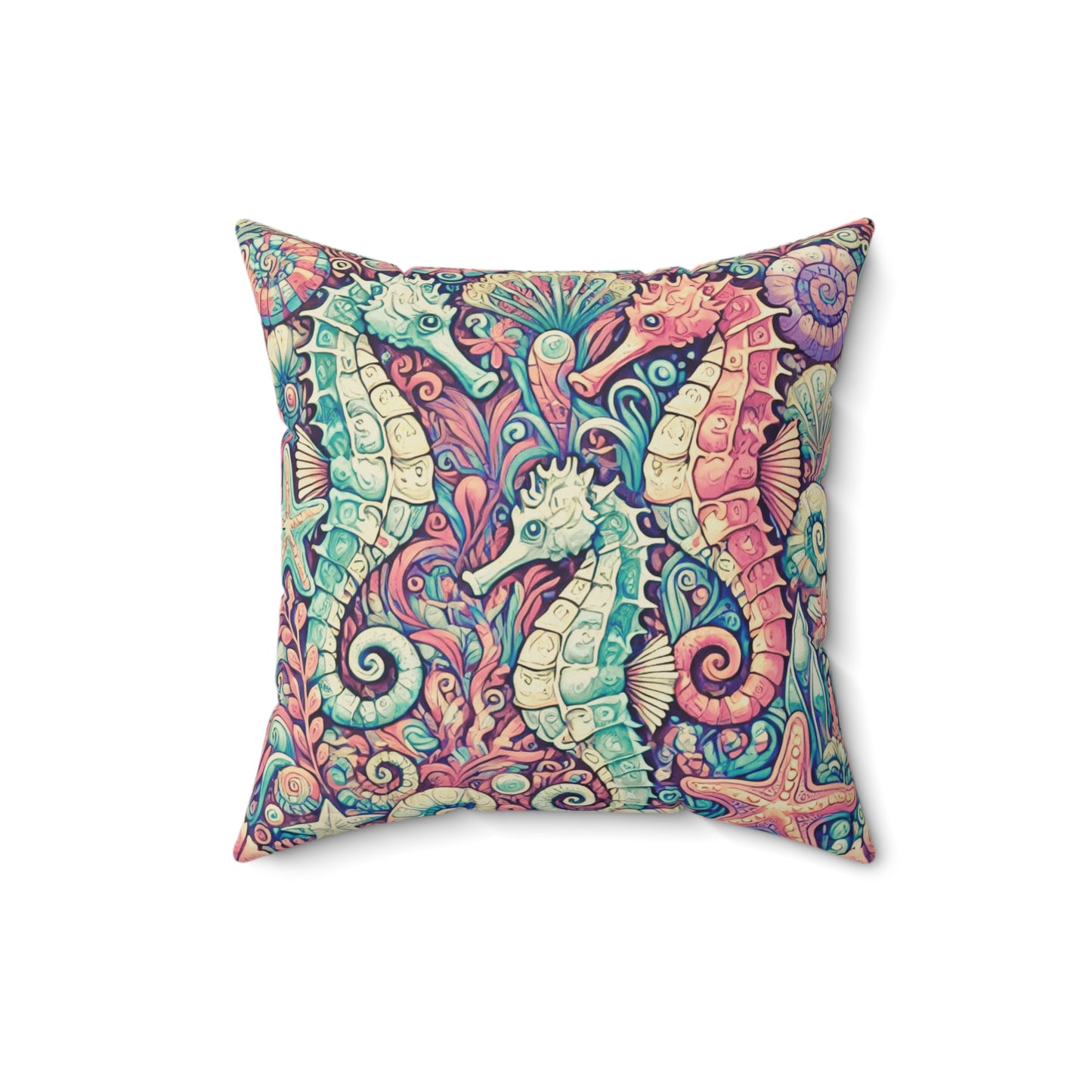 Decorative Pillow - Accent Cushion, 4 Sizes / Seahorse Trio, Retro