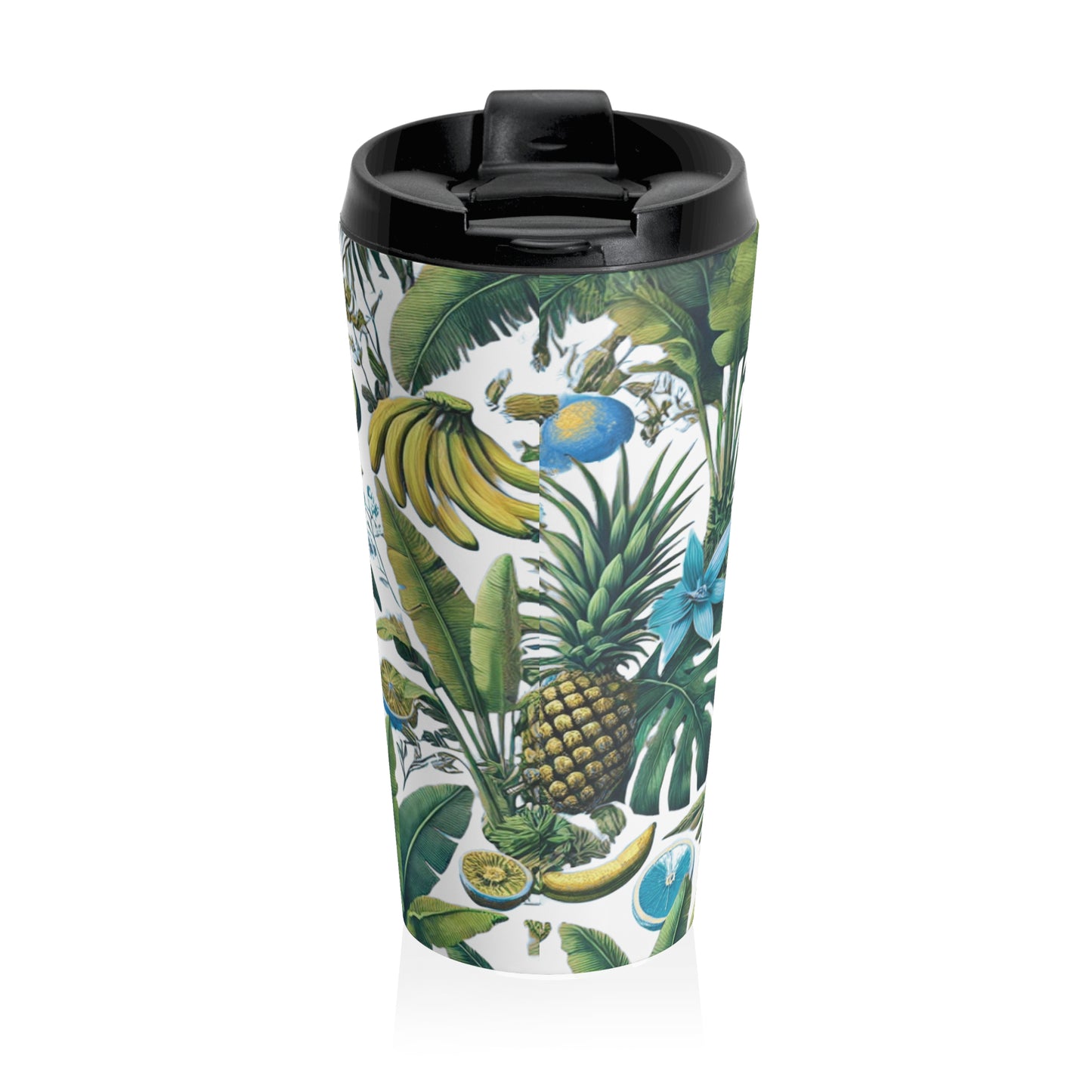 15 oz. Stainless Steel Travel Mug / Palms & More Fruit, White
