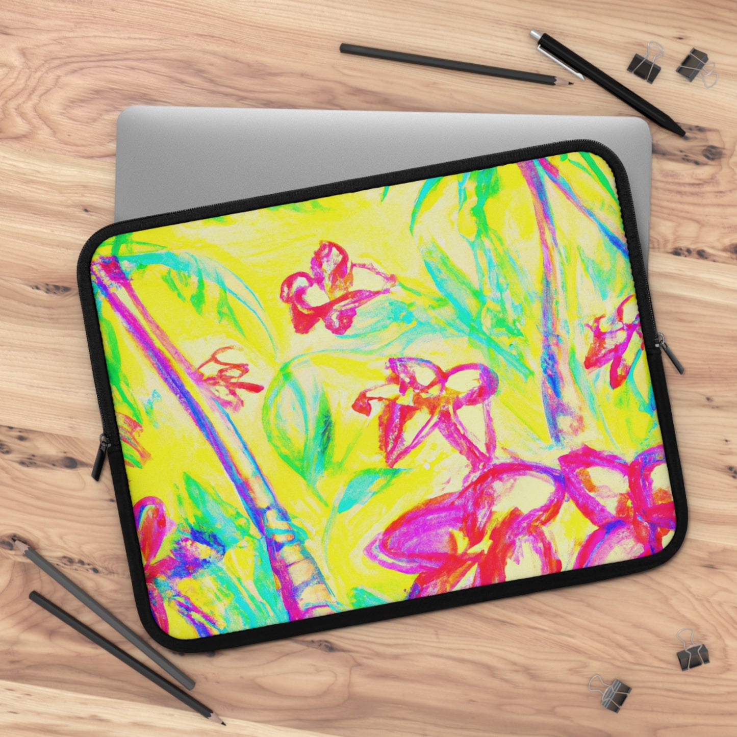 Tropical Laptop Sleeve, 5 Sizes - Perfect for Beach Lovers & Students / Tropical Doodles, Yellow