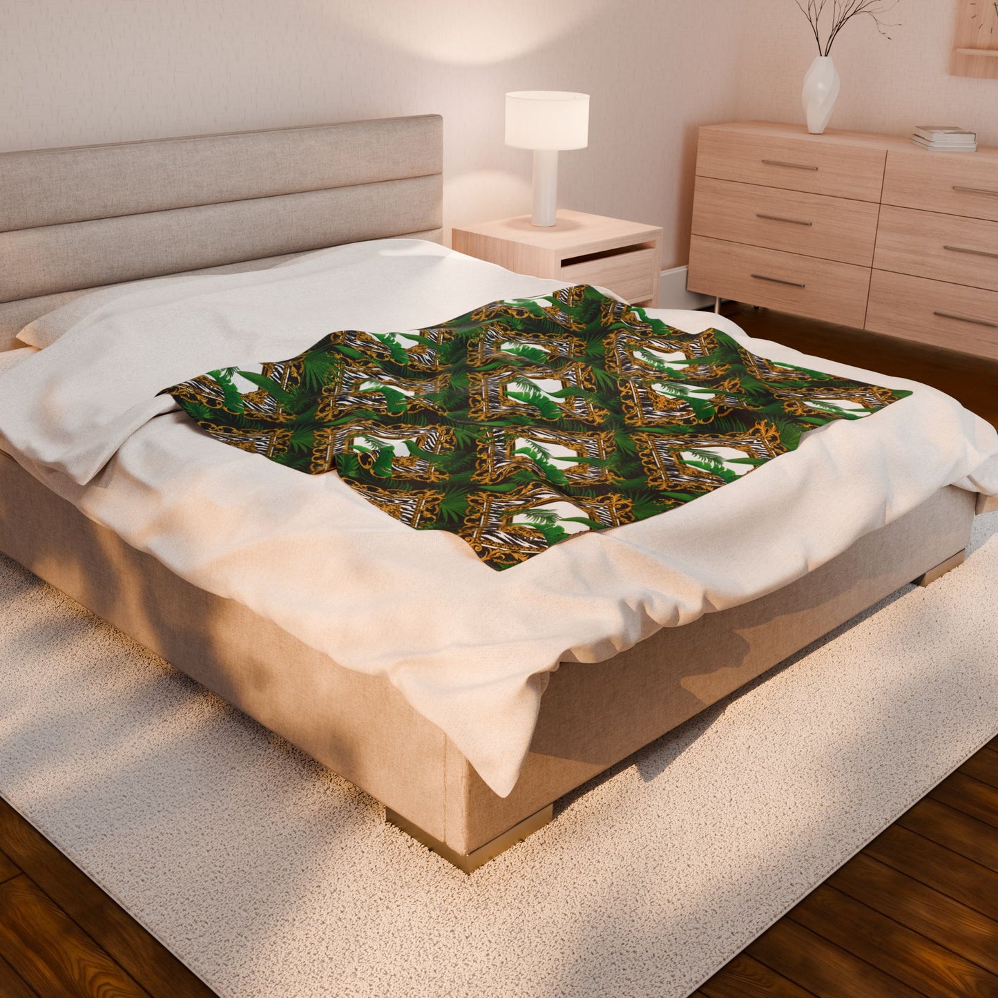 Jungle Luxe White Velveteen Plush Blanket