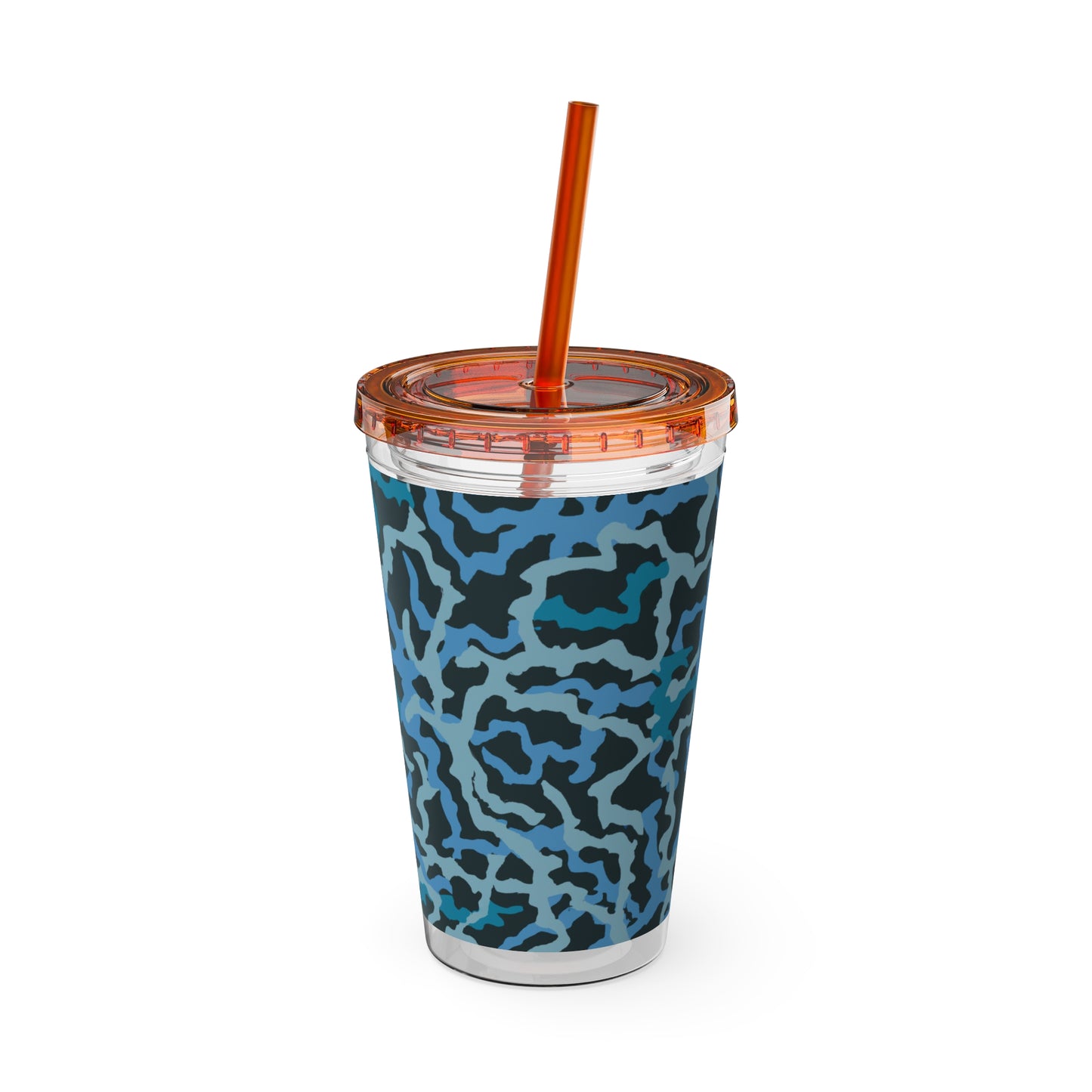 Tropical Tumbler with Straw | 16oz Colorful Travel Cup / Coral Threads, Blue