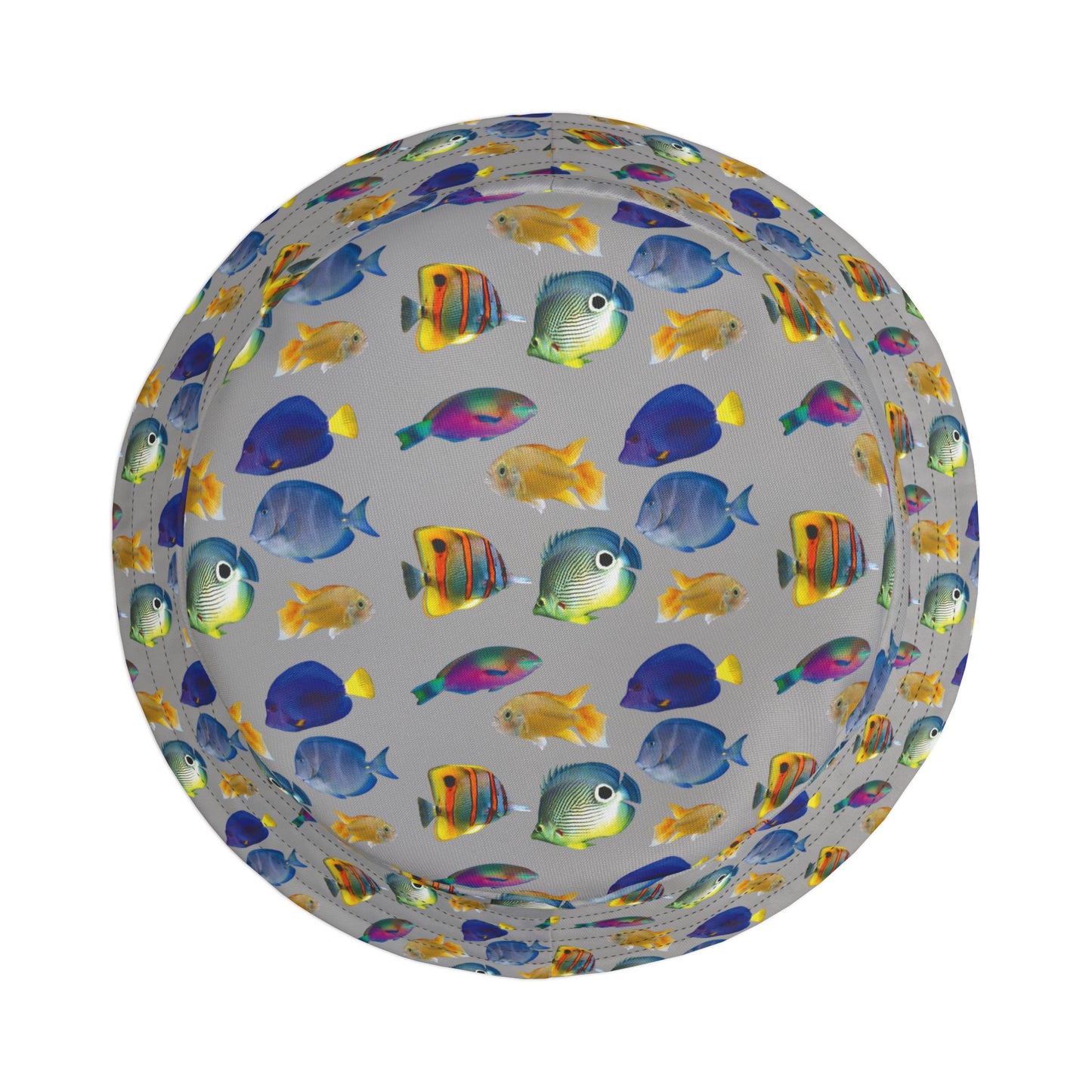 Tropical Polyester Bucket Hat, 2 Sizes - School of Fish / Light Grey
