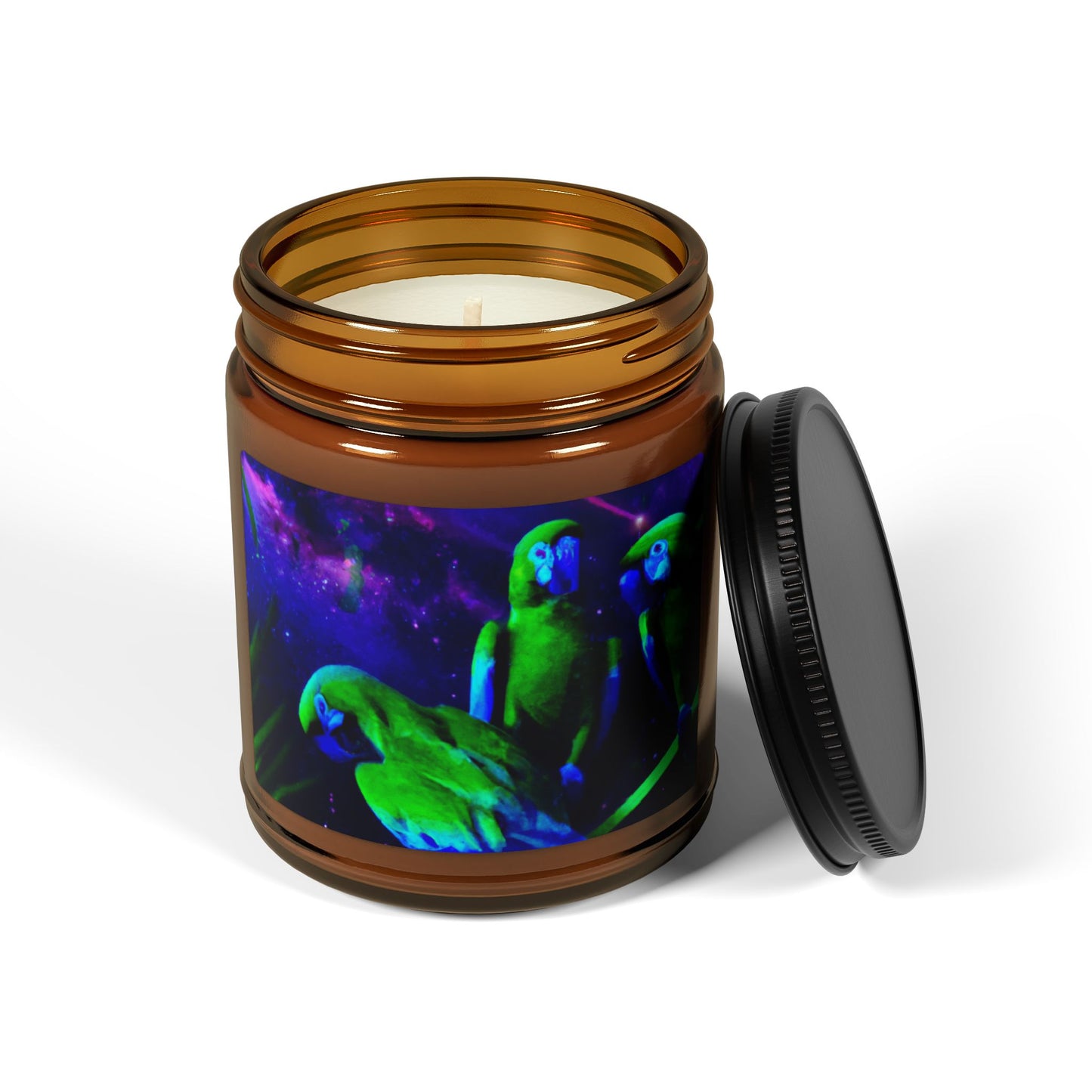 Soy Candle in Amber Jar - Multi-Size / Galactic Parrots