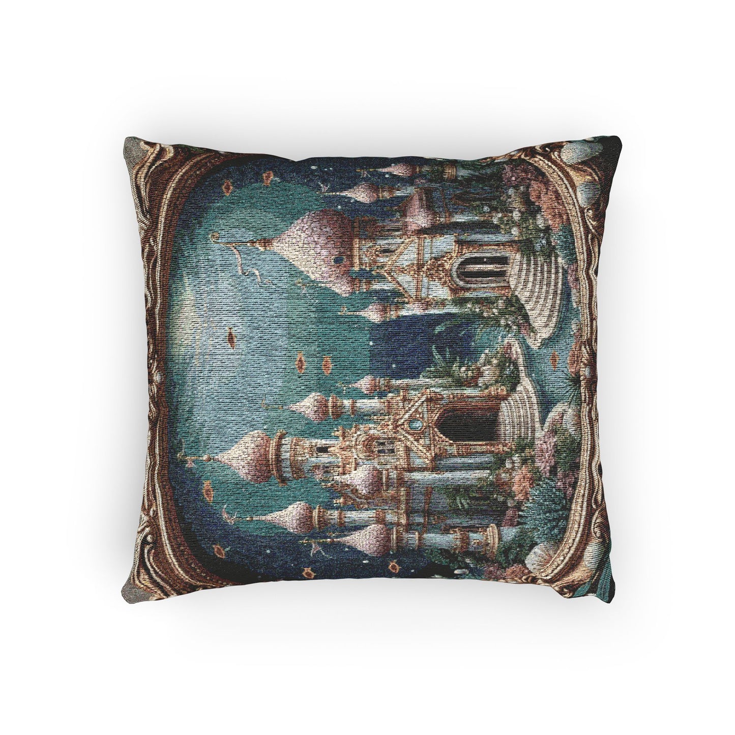 Woven Pillow, 17"W x 18"L - Framed Mermaid Palace, Caribbean Sea