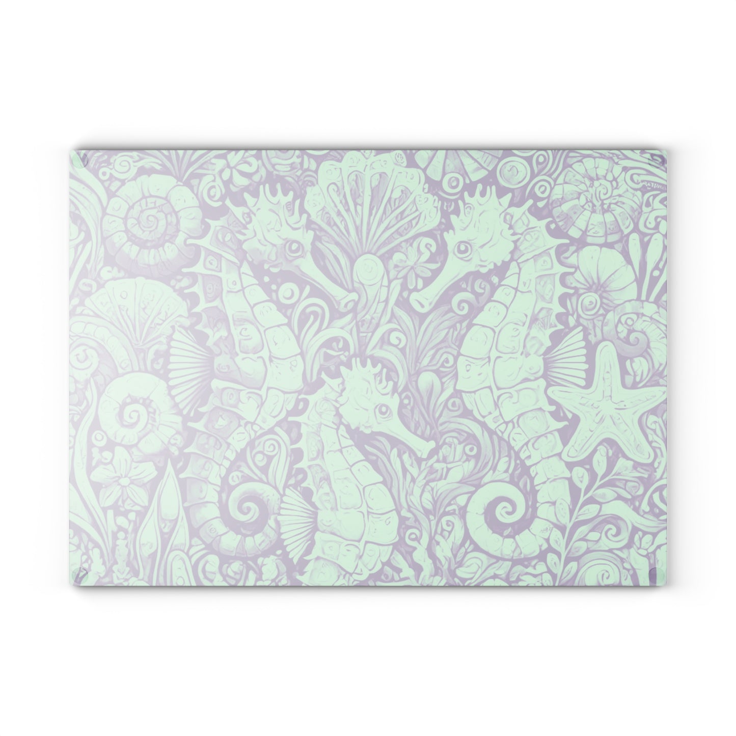 Glass Cutting Board, 2 sizes - Seahorses Minty
