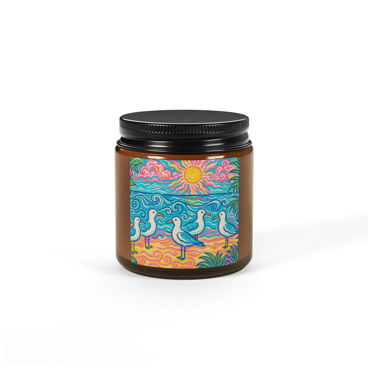 Soy Candle in Amber Jar - Multi-Size / Beach Seagulls
