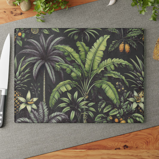 Glass Cutting Board, 2 sizes - Tropical Fruit, Black