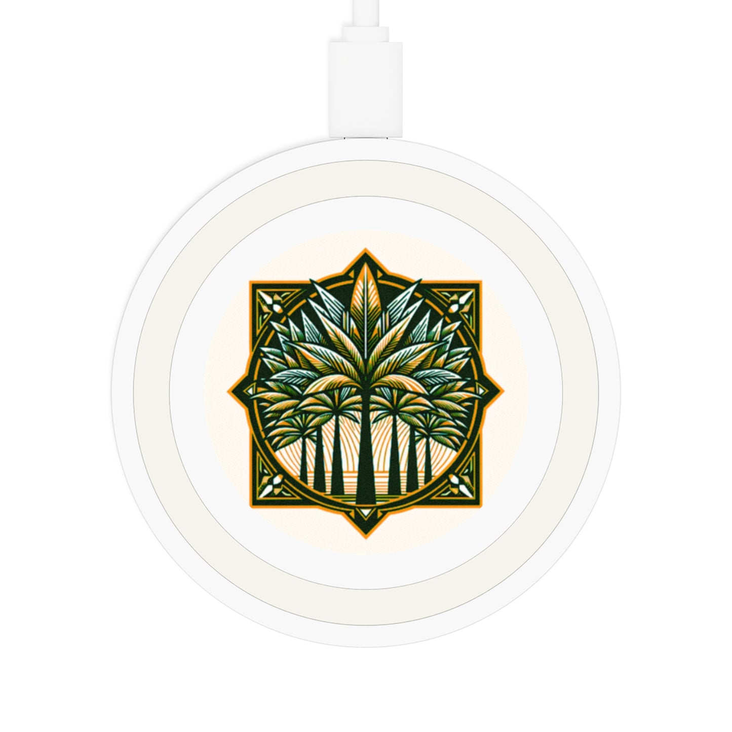 Quake Wireless Charging Pad - Deco Palm Trees, Green/Orange