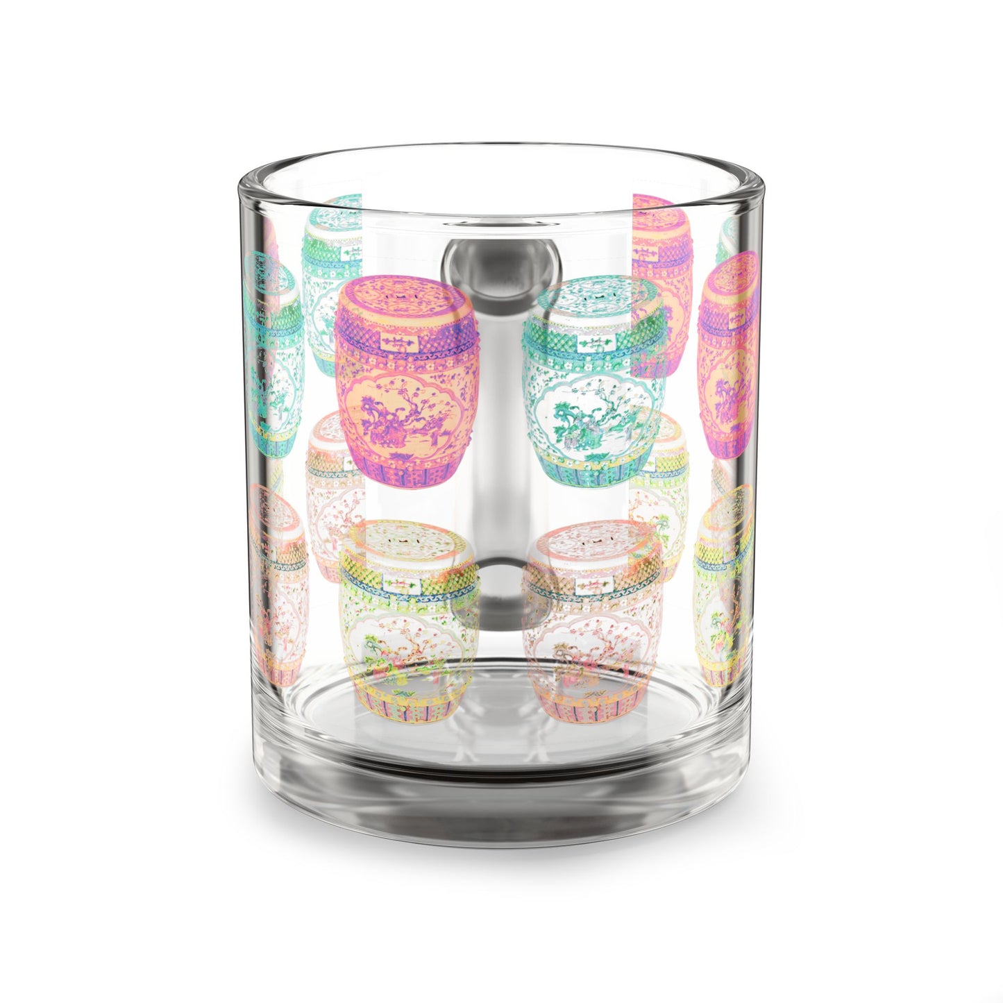 Tropical Glass Mug - 10oz Coffee Cup / Chinese Exotic Stools