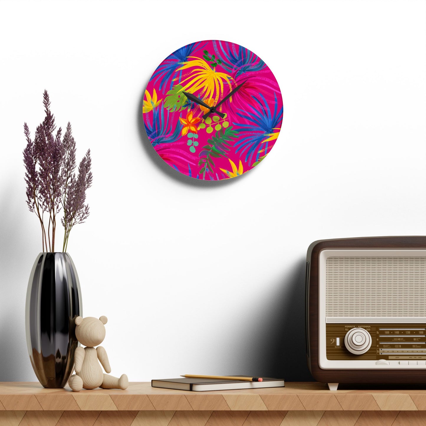 Acrylic Wall Clock, Exotic Flora