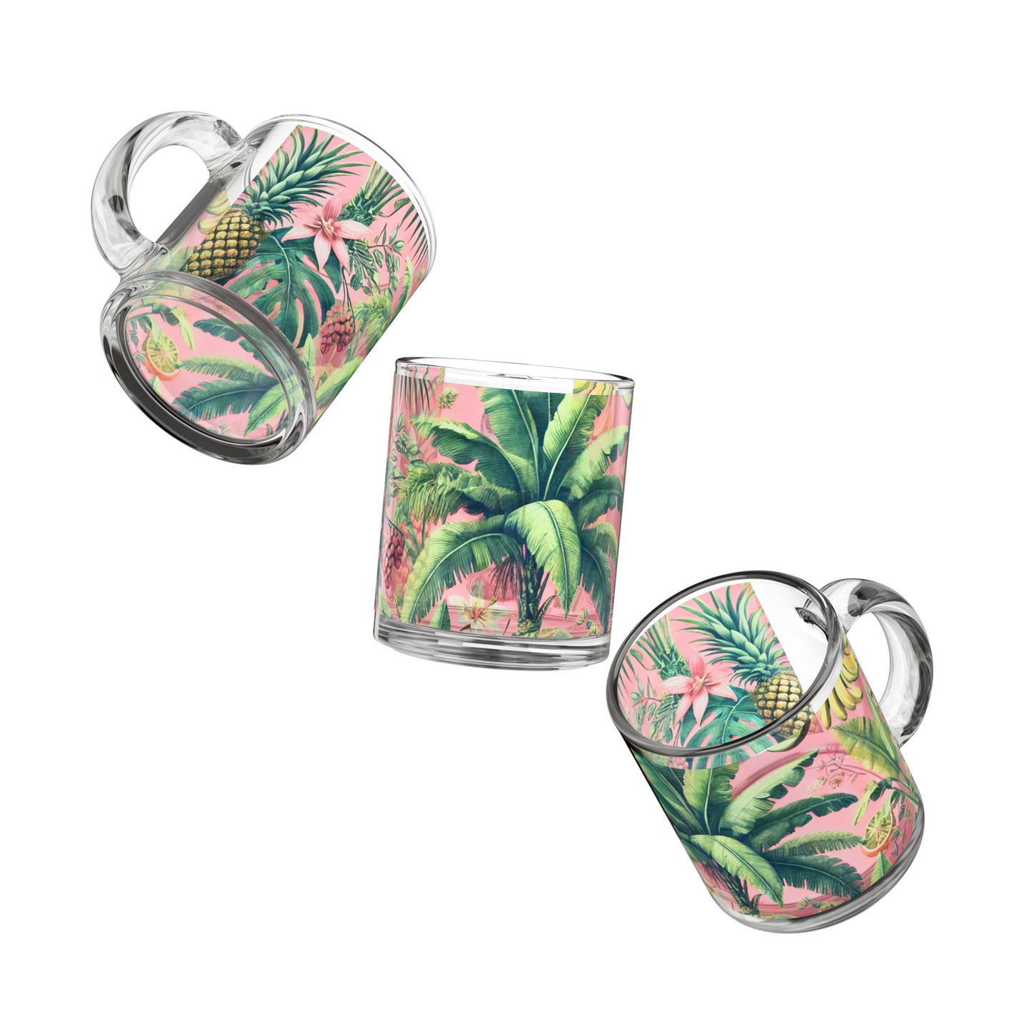 Tropical Glass Mug - 10oz Coffee Cup / More Tropical Fruit, Coral