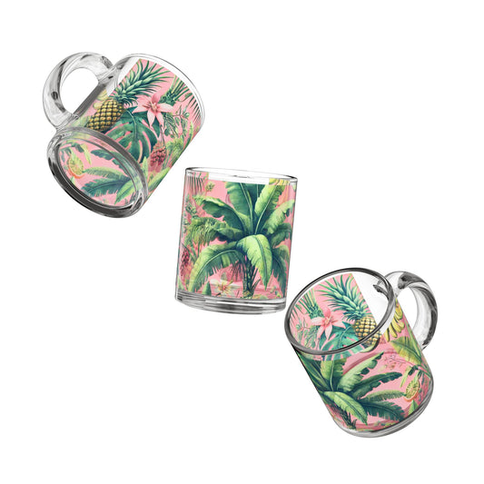 Tropical Glass Mug - 10oz Coffee Cup / More Tropical Fruit, Coral