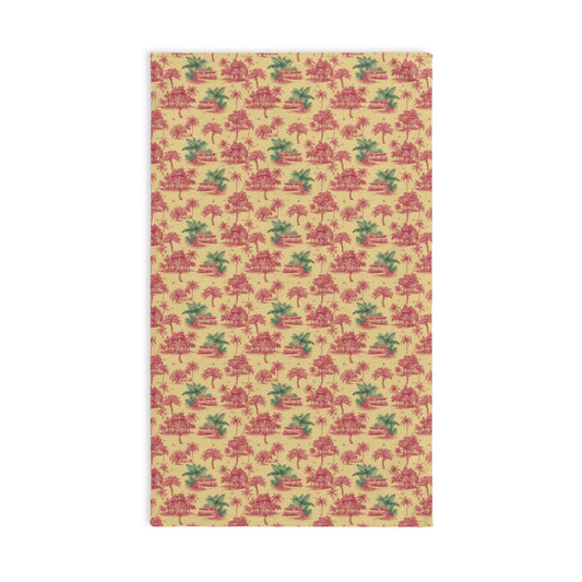 Tropical Paradise Hand Towel - Toile Design for Kitchen or Bath / Red/Green Tropical Toile
