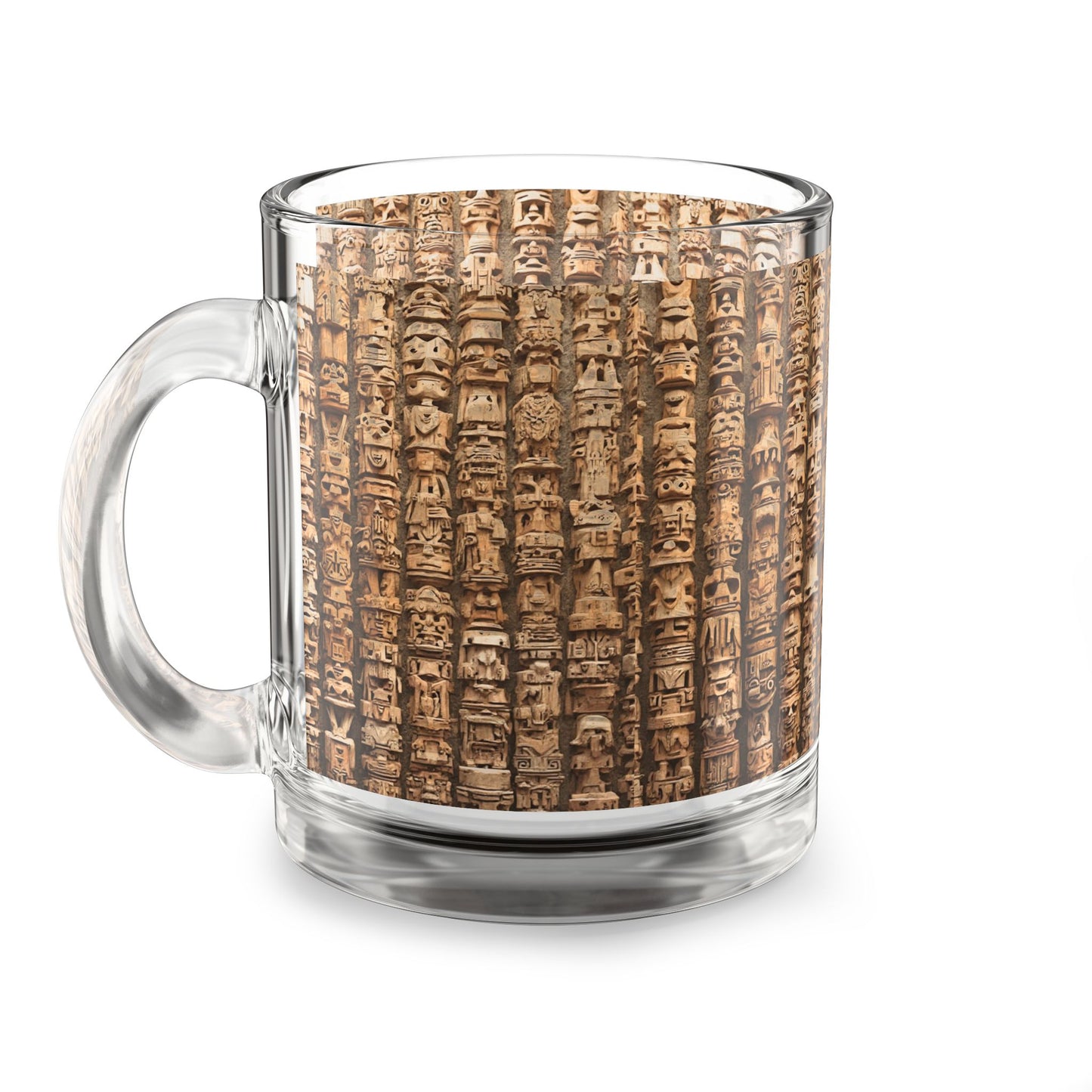 Tropical Glass Mug - 10oz Coffee Cup / Ancient Tiki Totems