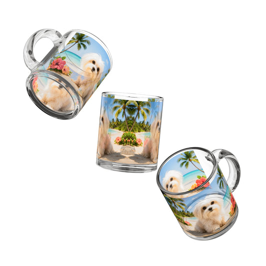 Puppy Ariel Glass Mug - 10oz, Perfect for Beach Lovers
