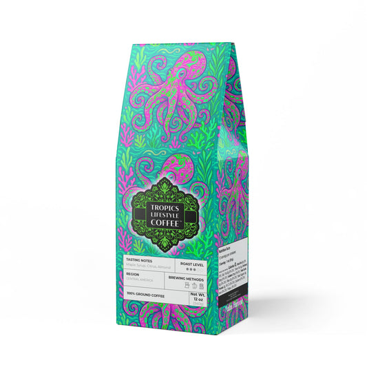 Palm Harvest Blend™ (Medium Roast) Specialty Grade Craft Coffee / Octopus Kraken Joe, Purple Gamma