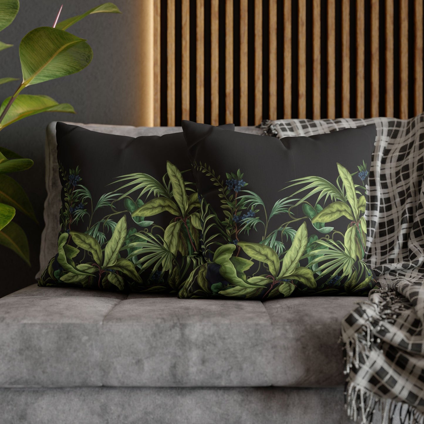 Faux Suede Square Pillowcase - Midnight Jungle