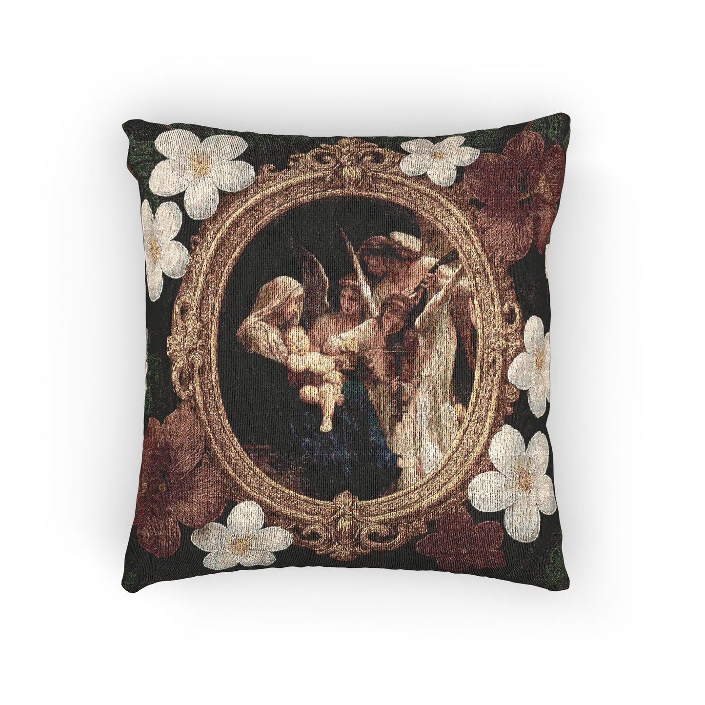 Religious Woven Pillow, 17"W x 18"L - Floral Maria and Child Design / Song of the Angels