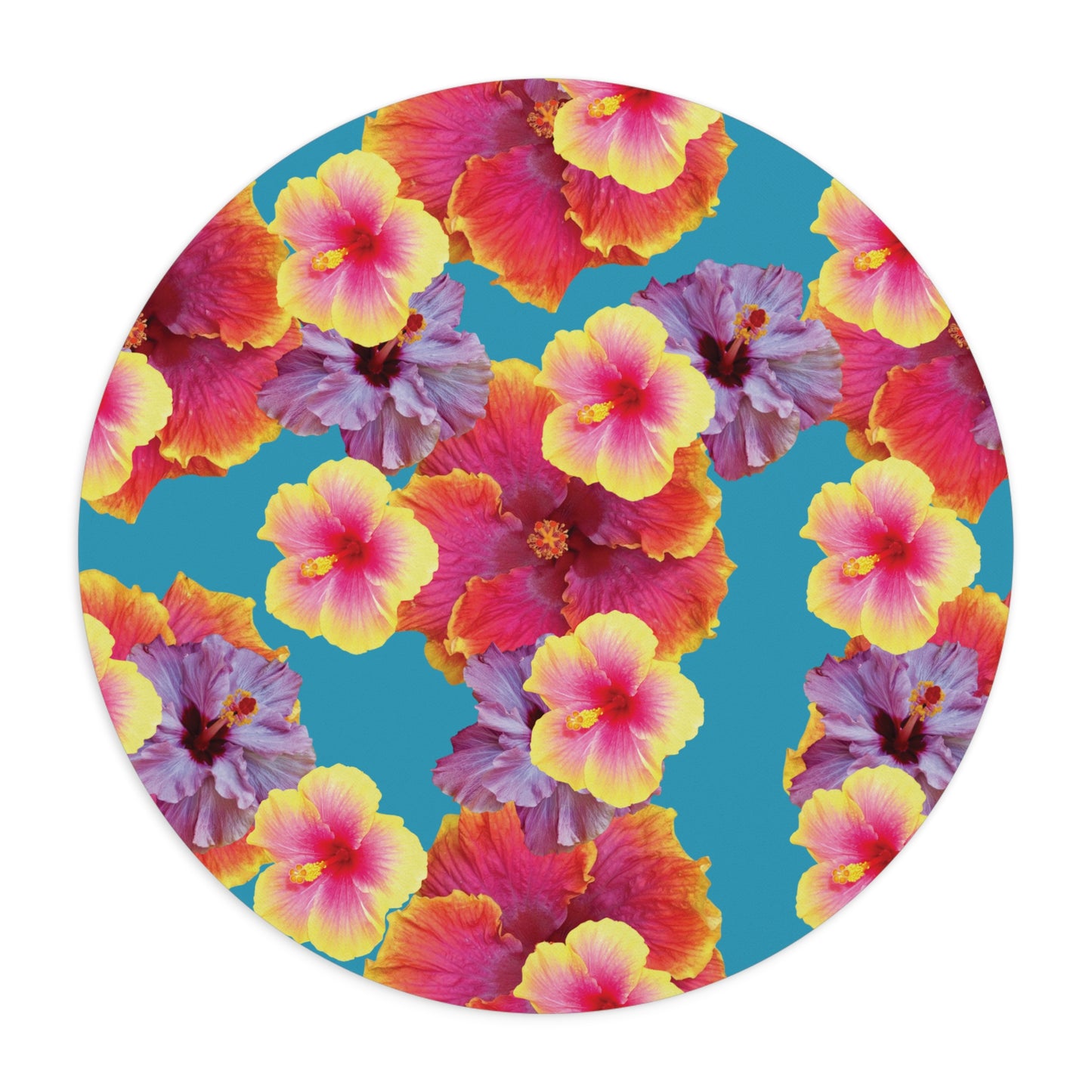 Tropical Mouse Pad, 2 Shapes - Floral Vibes for Home Office & Gamer / Hibiscua Mix, Turquoise
