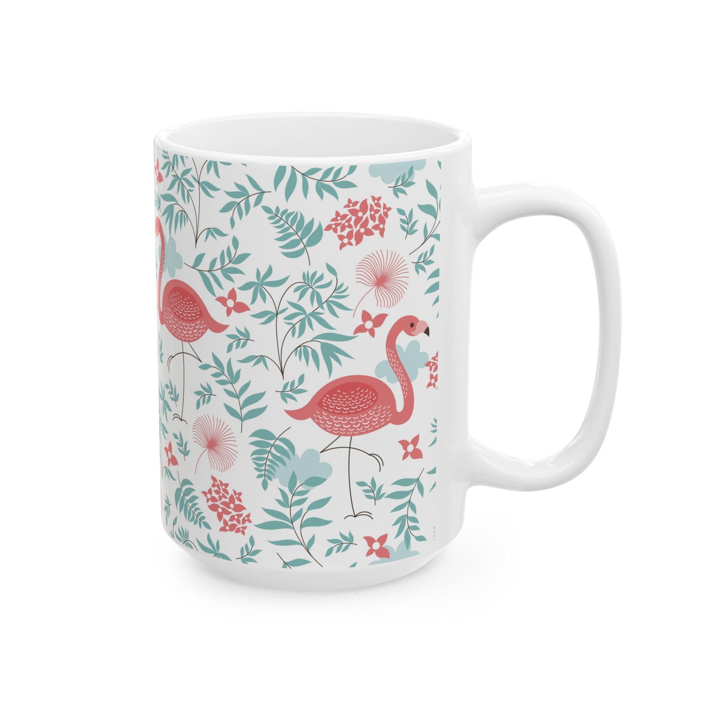 Ceramic White Mug - Happy Flamingos