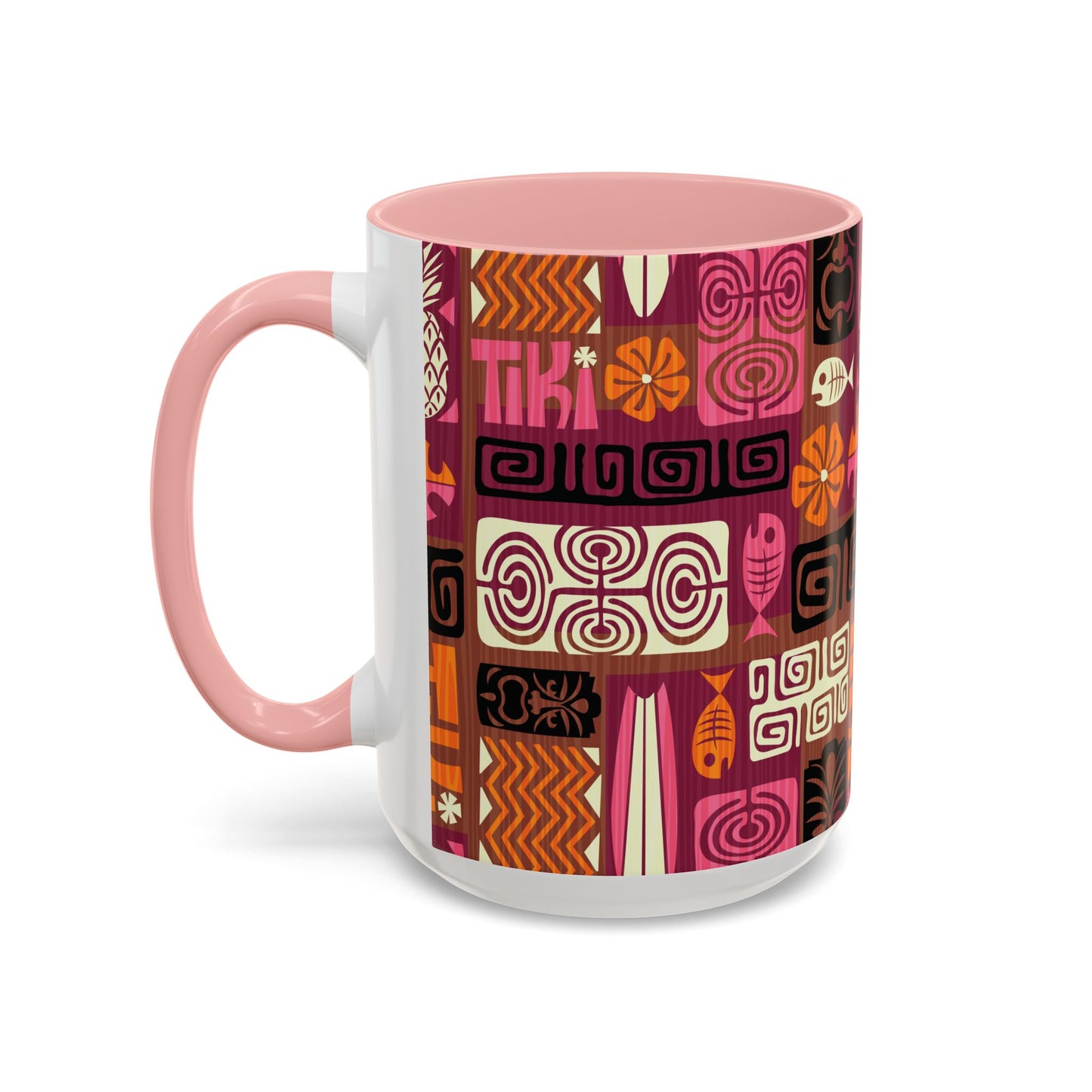 Accent Coffee Mug (11, 15oz), 8 Colors - Tiki Poster Pink/Orange