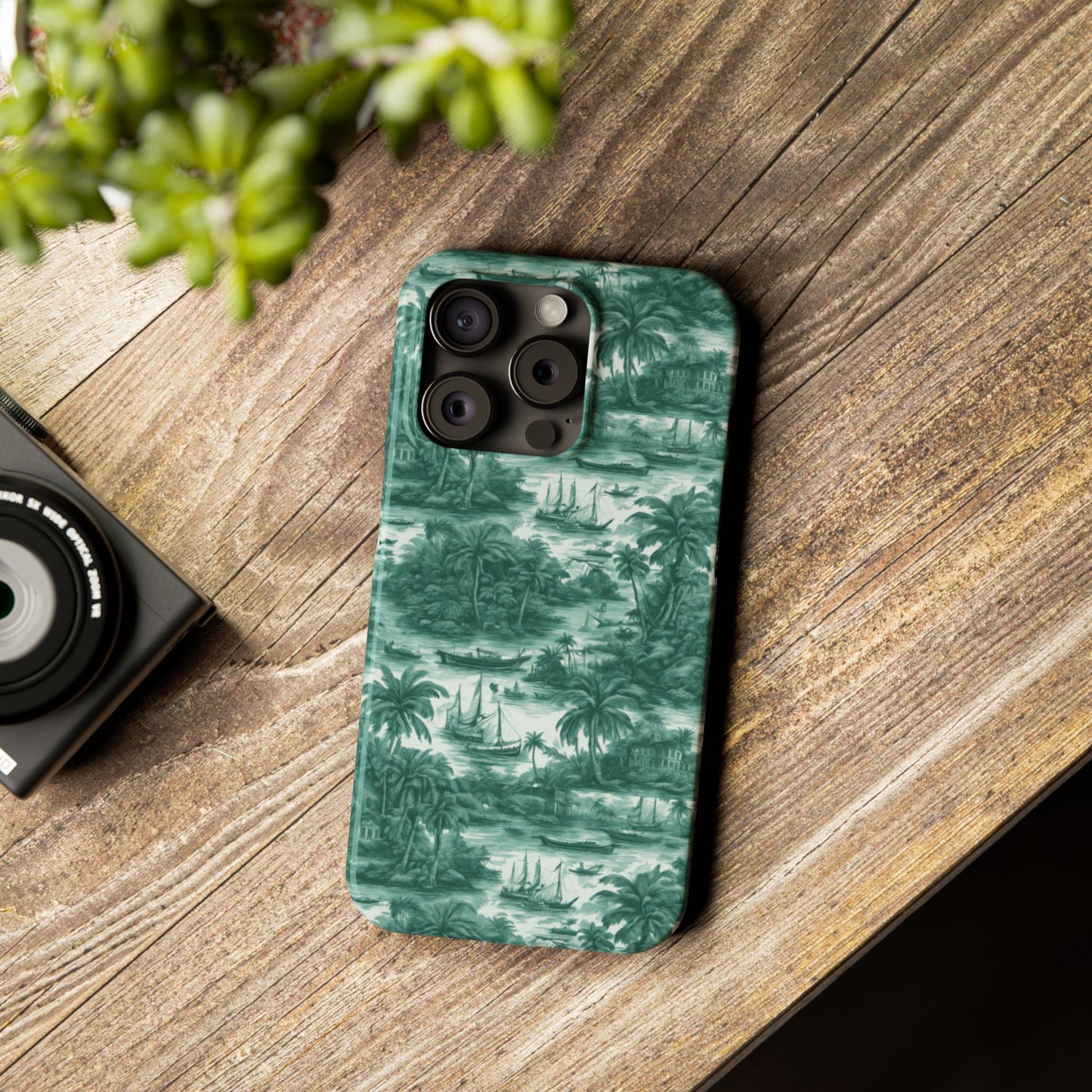 Slim Phone Cases - Tropical Toile #1, evergreen