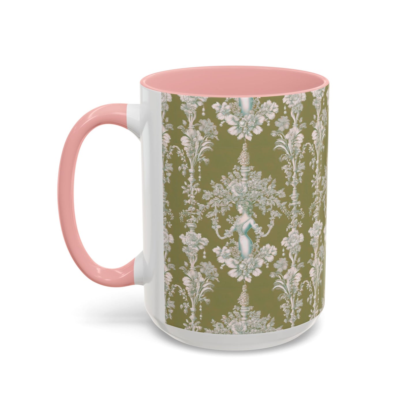 Accent Coffee Mug (11, 15oz), Pearl Lady Toile/Highborn Greren Repeat, Various Colors