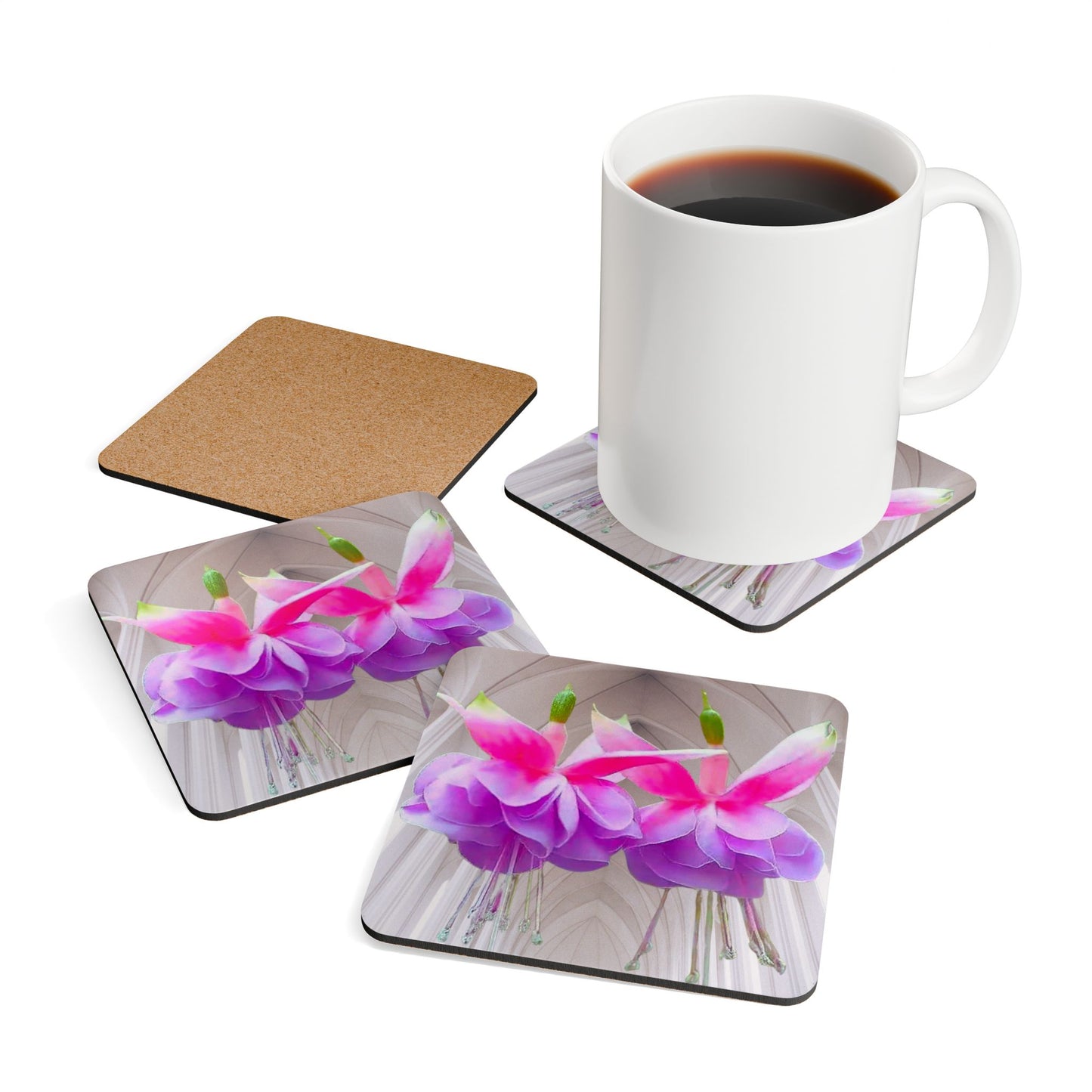 Coaster Set - Two Pink Fuchsias / Gothic