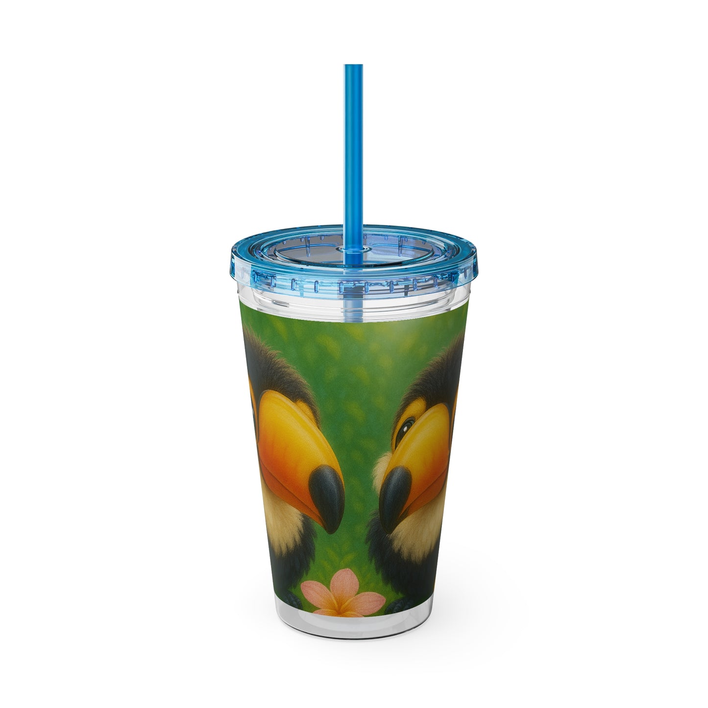 Tropical Tumbler with Straw | 16oz Colorful Travel Cup / Baby Toucans