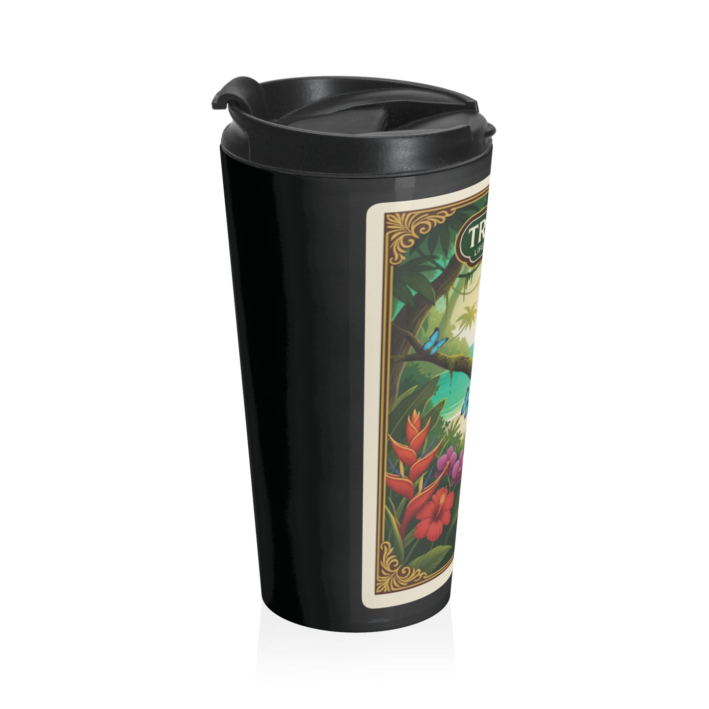 15 oz. Stainless Steel Travel Mug / Parrot & Friends, Black