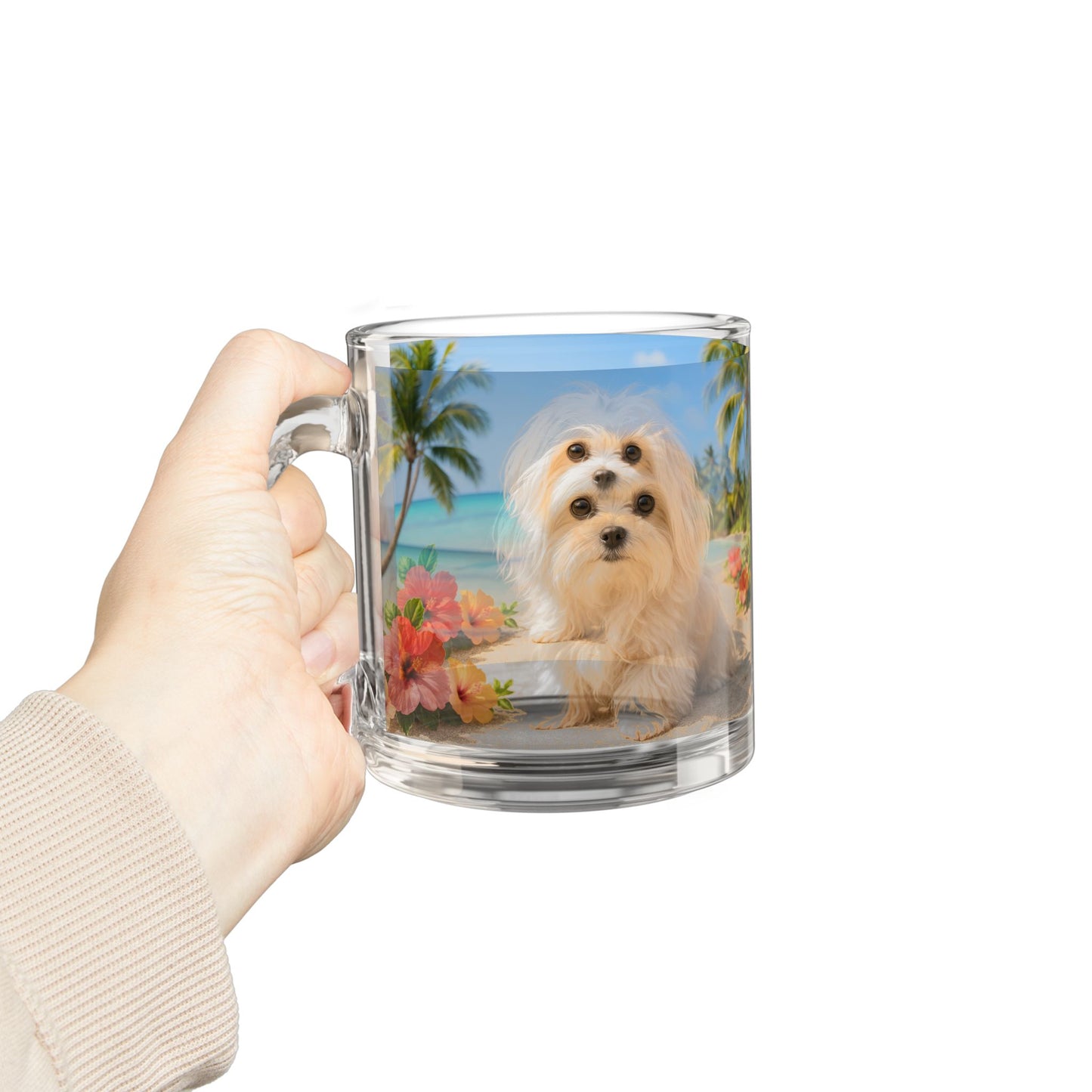 Puppy Ariel Glass Mug - 10oz, Perfect for Beach Lovers