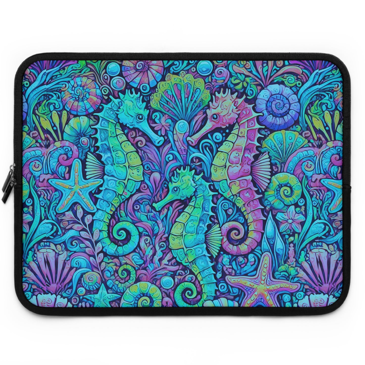 Tropical Laptop Sleeve, 5 Sizes - Perfect for Beach Lovers & Students / Seahorses, Turquoise POP