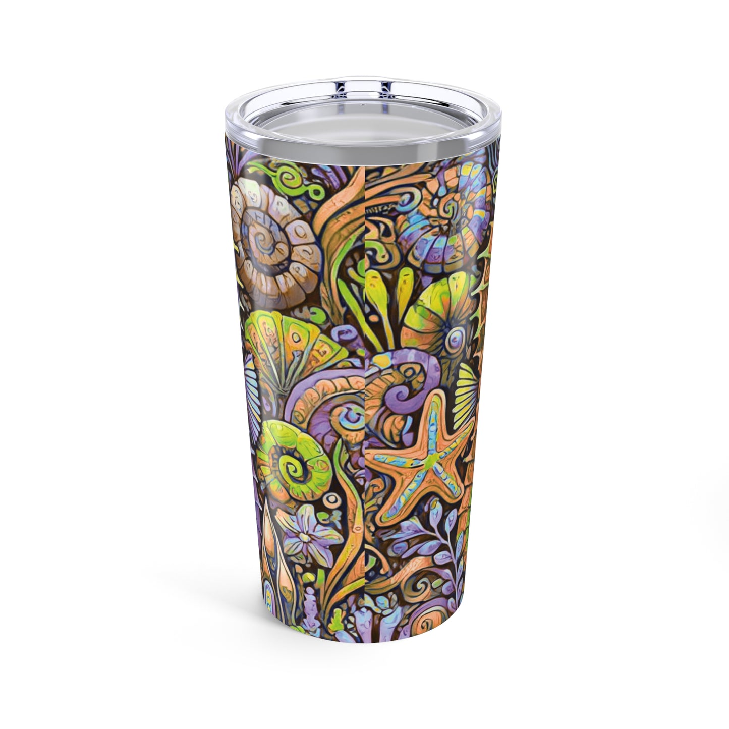 20oz Tropical Glossy Tumbler, Stainless Steel / Seahorse Trio, Yellow/Purple
