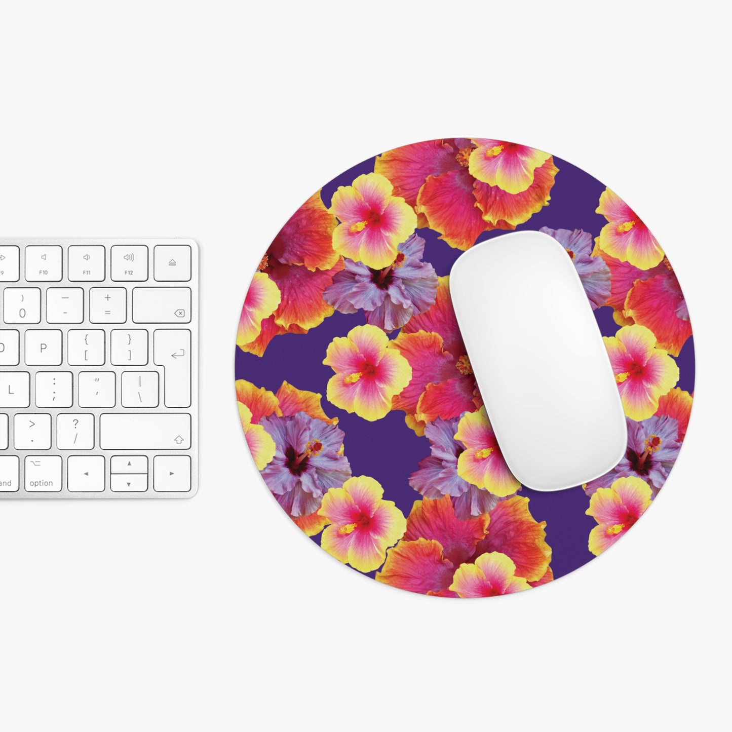 Tropical Mouse Pad, 2 Shapes - Floral Vibes for Home Office & Gamer / Hibiscua Mix, Purple
