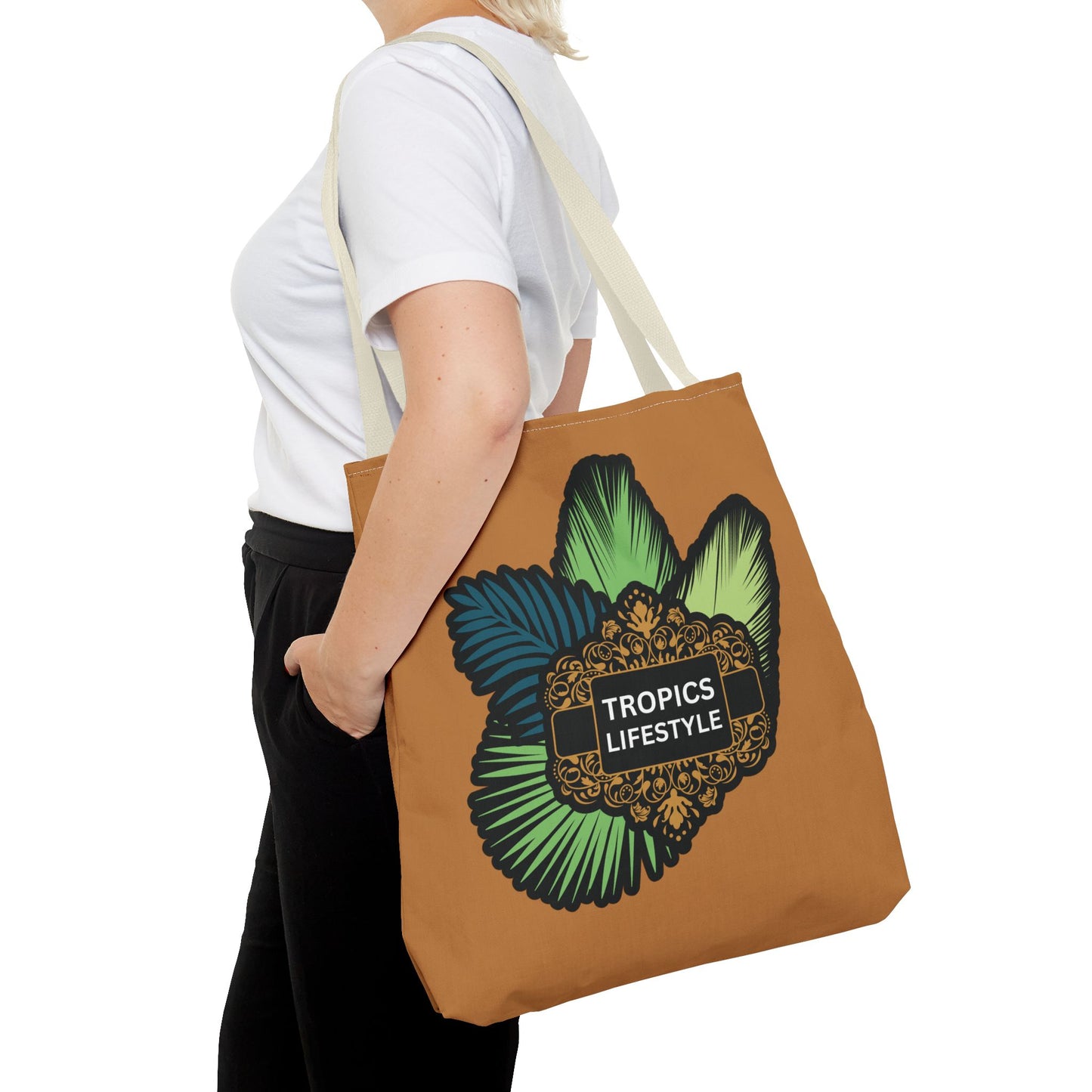 Elegant Tropics Lifestyle Logo Tote Bag - 3 Sizes, Lt. Brown