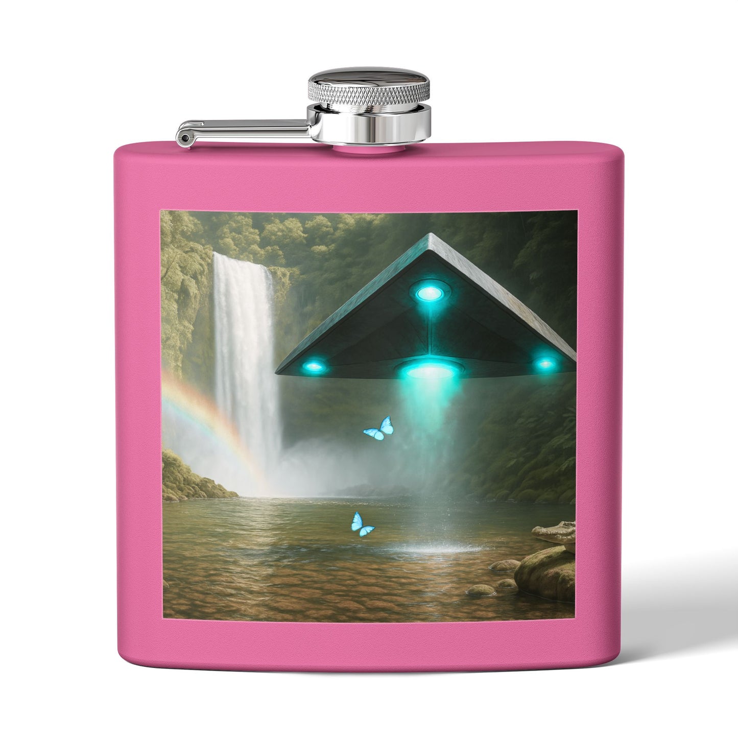 Tropical Stainless Steel 6 oz. Flask, Many Colors  – UFO and Waterfall