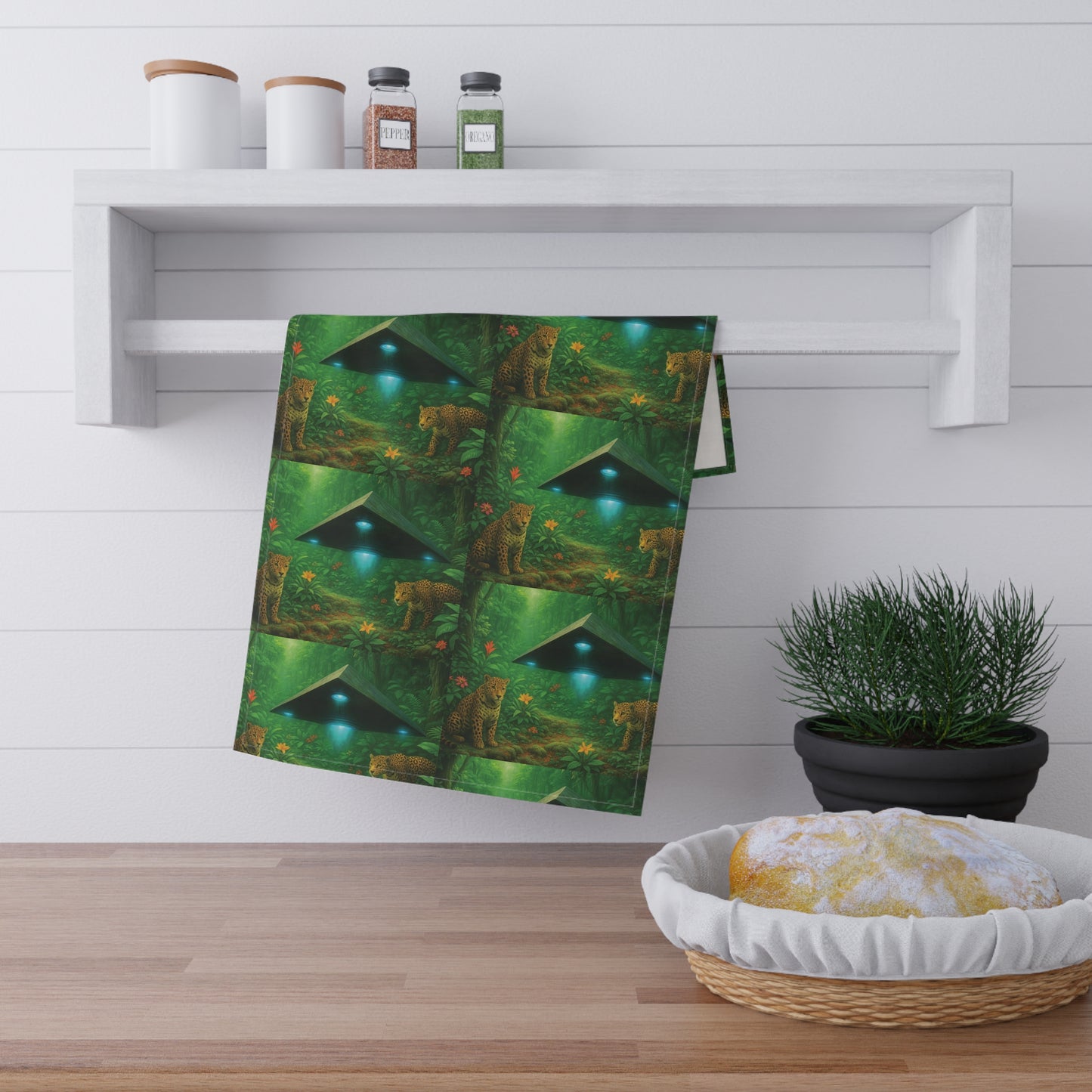 Tea Towels (cotton, poly), Rainforest UFO and Jaguars